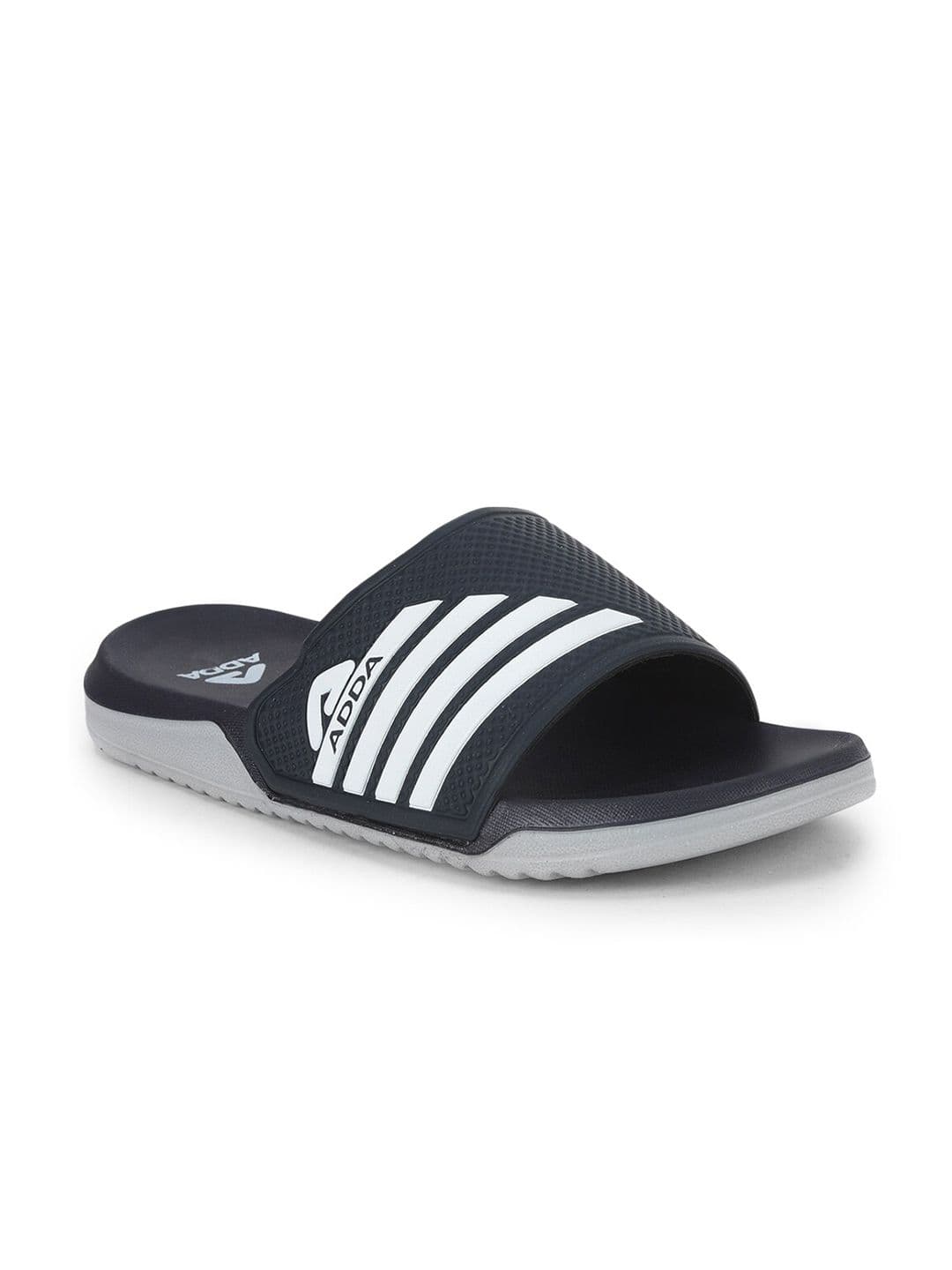 Adda Men Navy Blue & White Striped Rubber Sliders - view 1