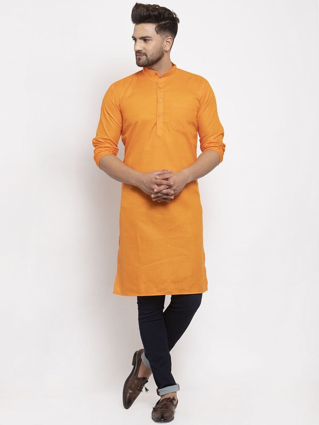 Kaifoo Men Orange Long Kurta - view 1
