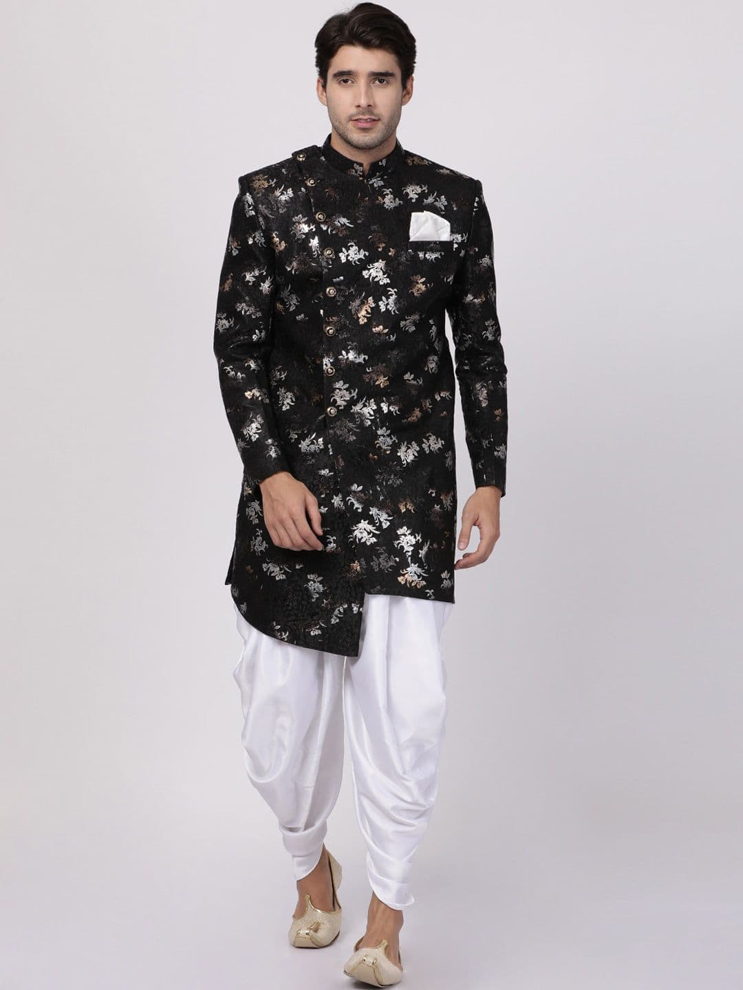 VASTRAMAY Men Black & White Sherwani