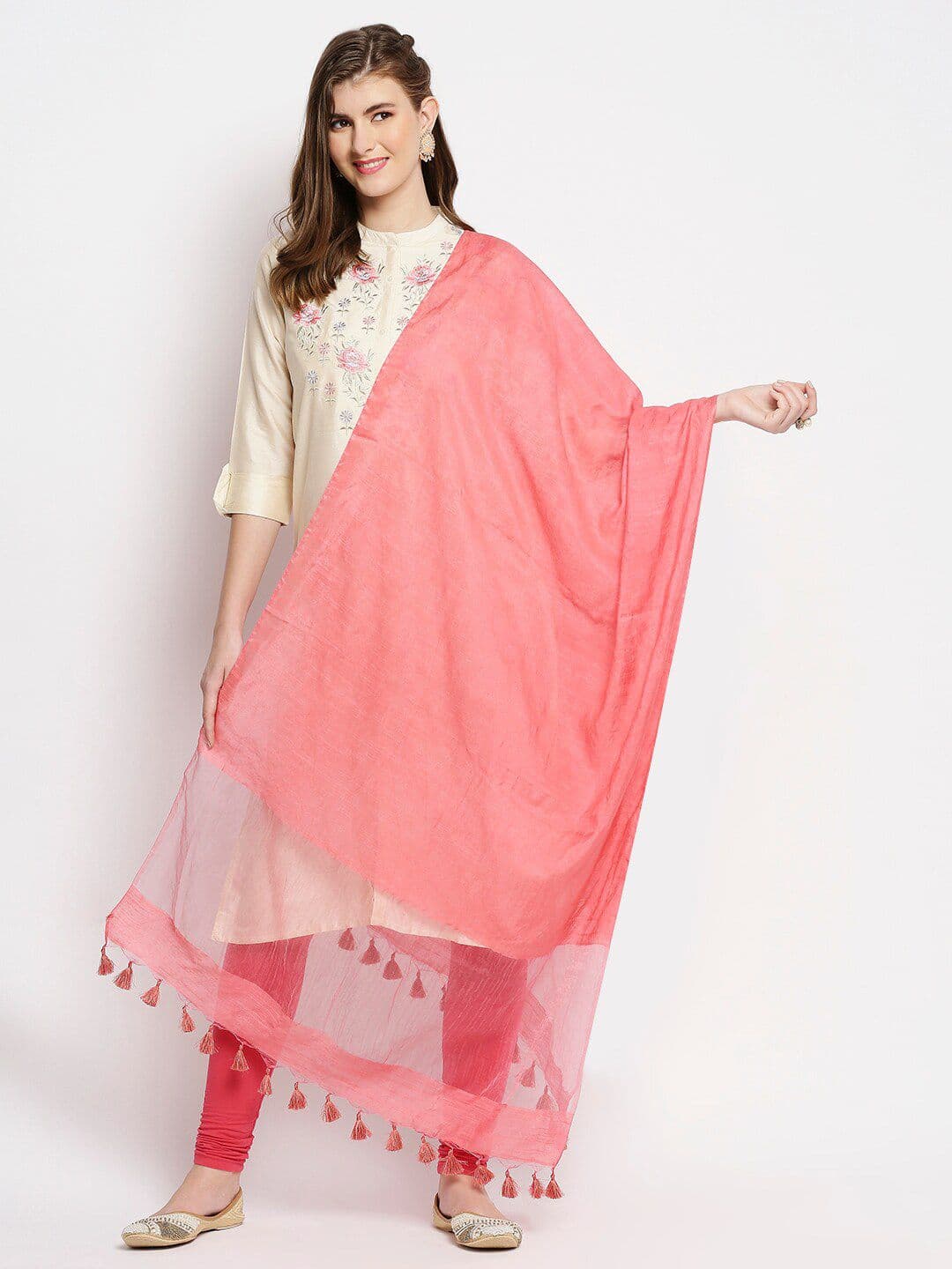 Dupatta Bazaar Coral Woven Design Linen Dupatta - view 1