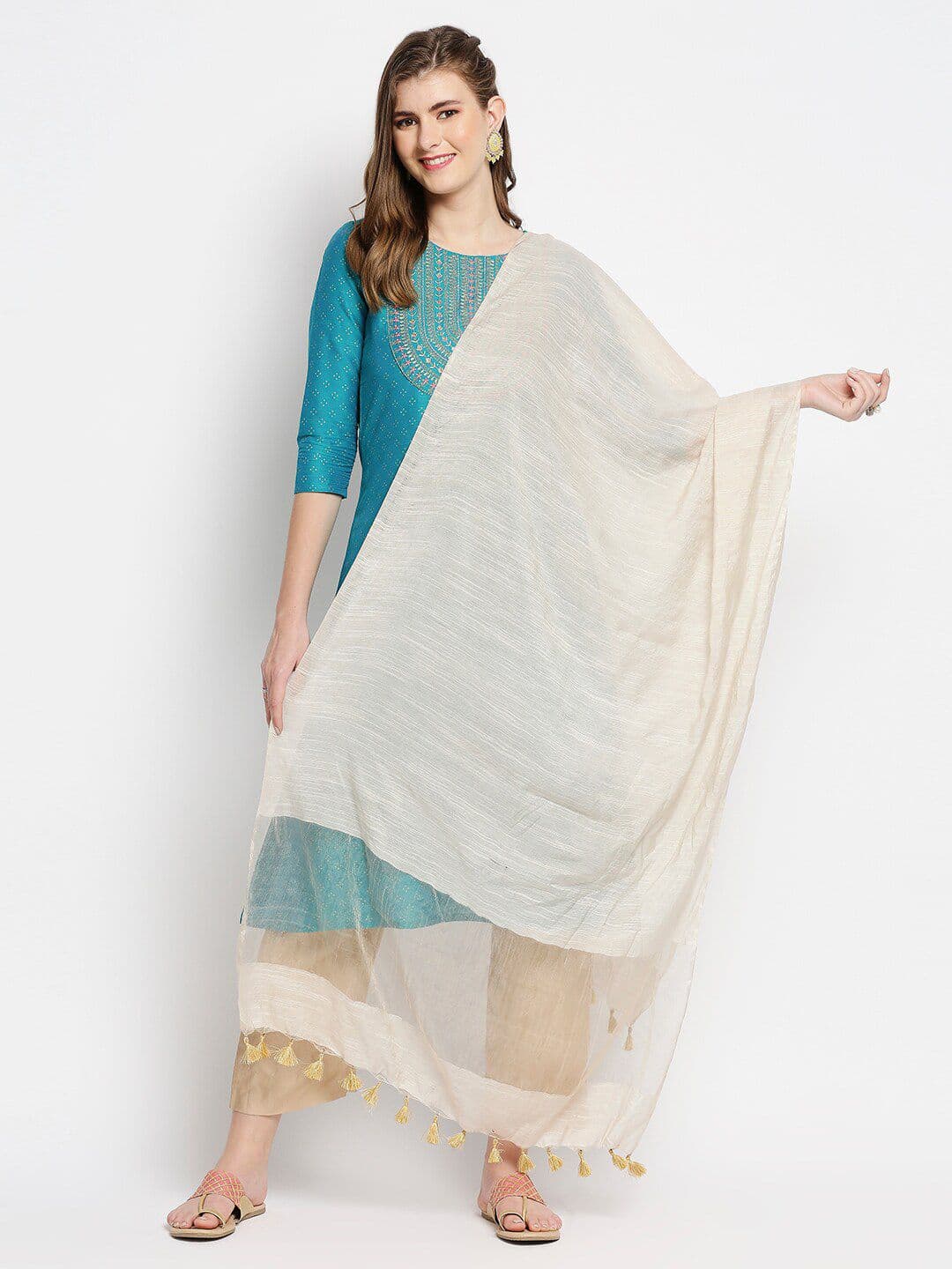 Dupatta Bazaar Gold-Toned Woven Design Linen Dupatta - view 1