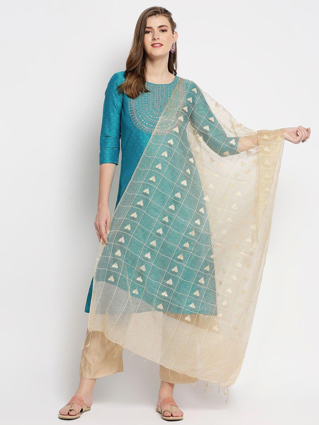 Dupatta Bazaar Gold-Toned & Silver-Toned Woven Design Organza Dupatta - view 1