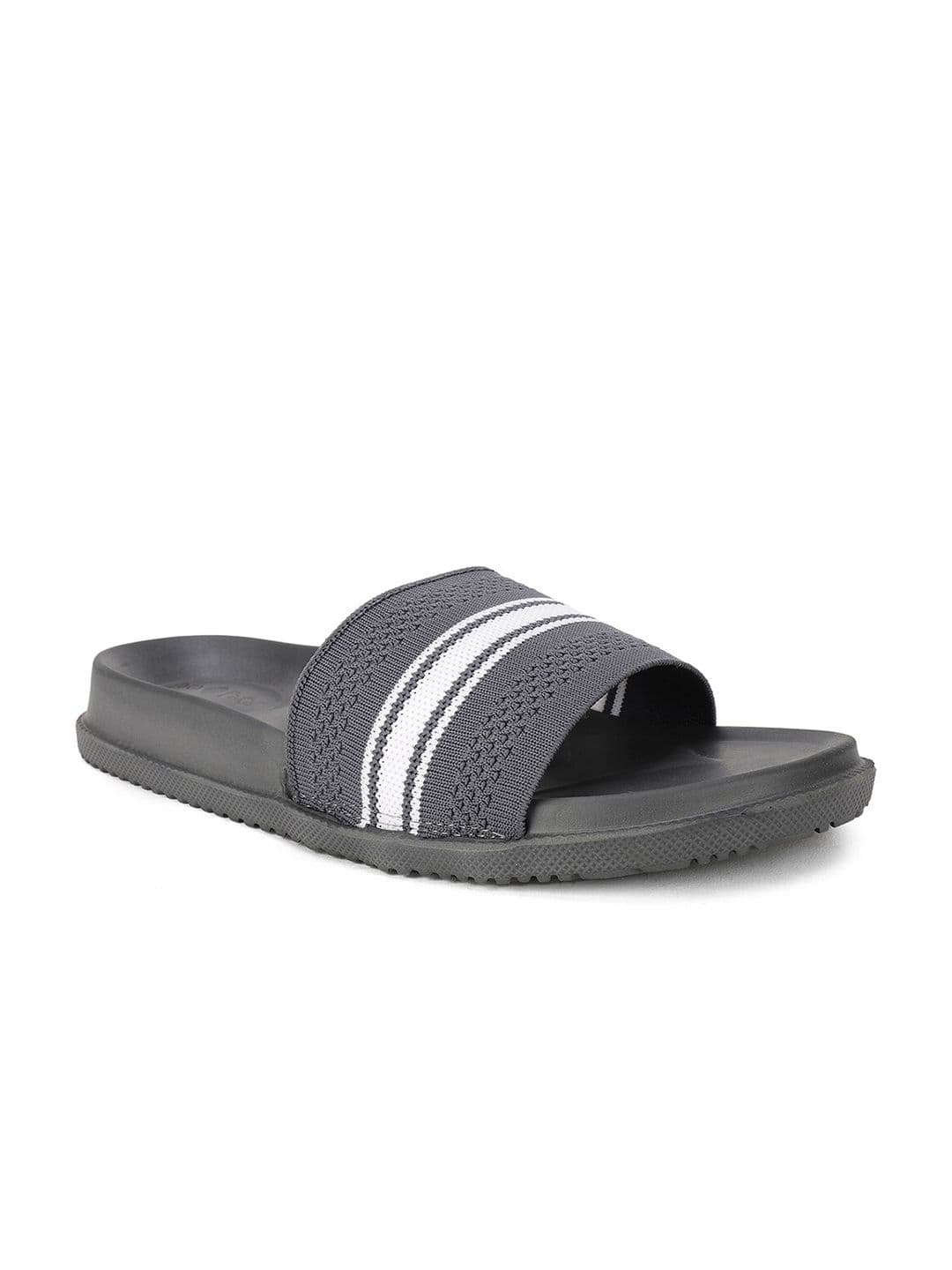 Bata Men Grey & White Striped Sliders - view 1