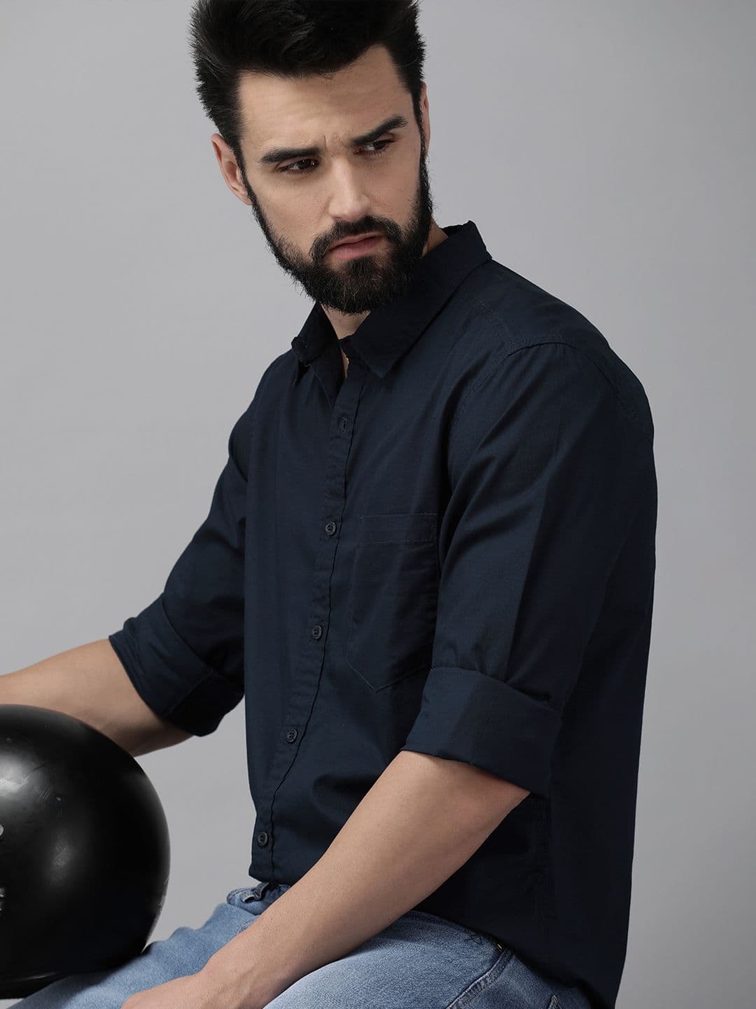 Roadster Men Navy Blue Pure Cotton Solid Classic Casual Shirt