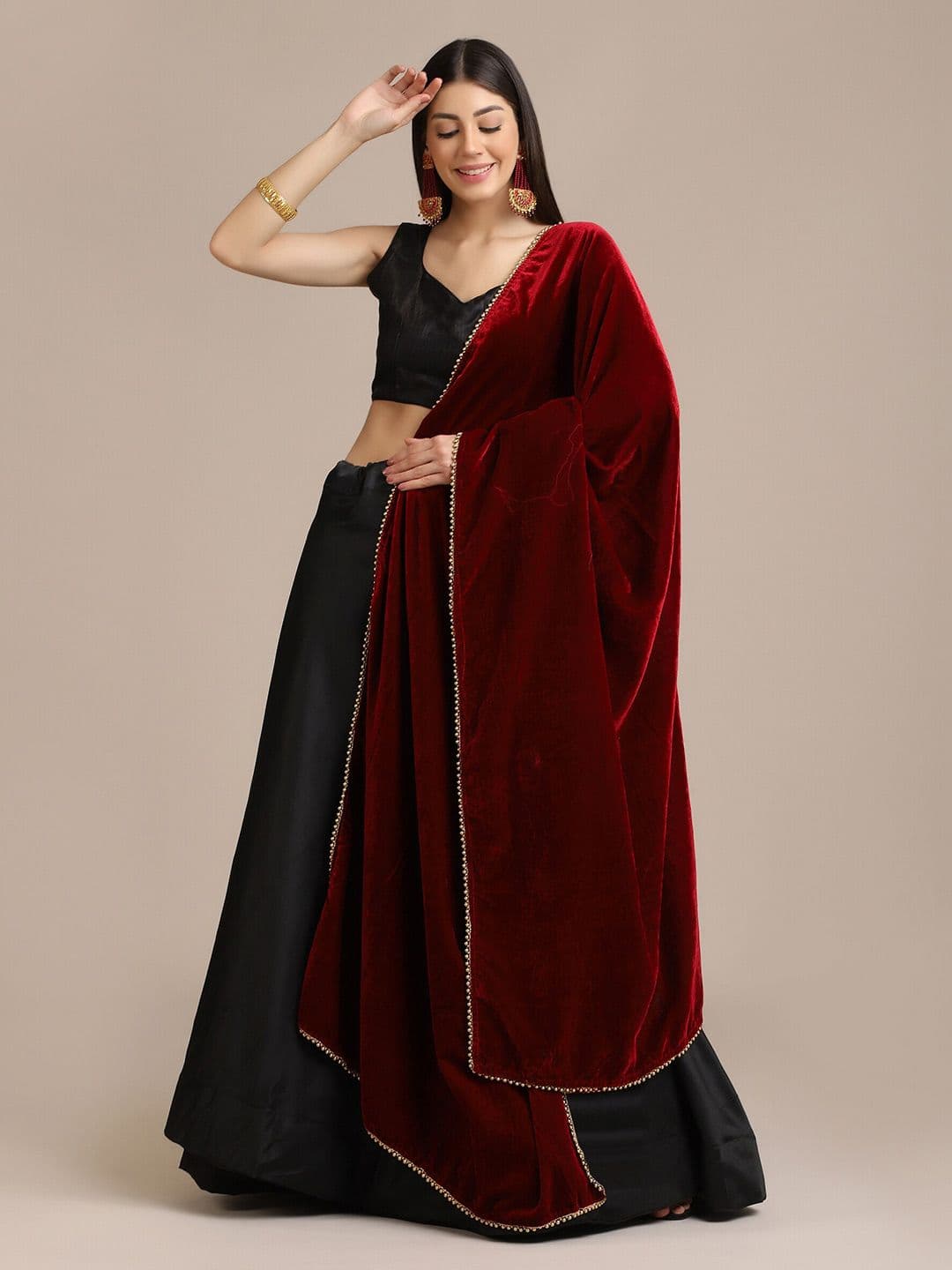 Warthy Ent Black & Maroon Semi-Stitched Lehenga & Unstitched Blouse With Dupatta - view 1