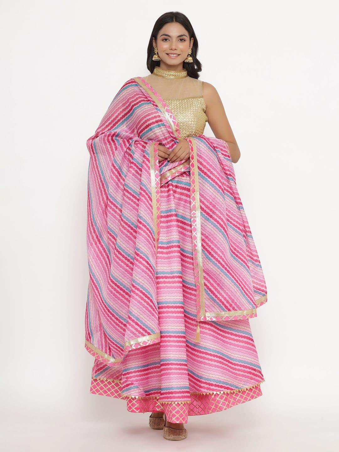 Kesarya Pink & Blue Semi-Stitched Lehenga & Unstitched Blouse With Dupatta - view 1