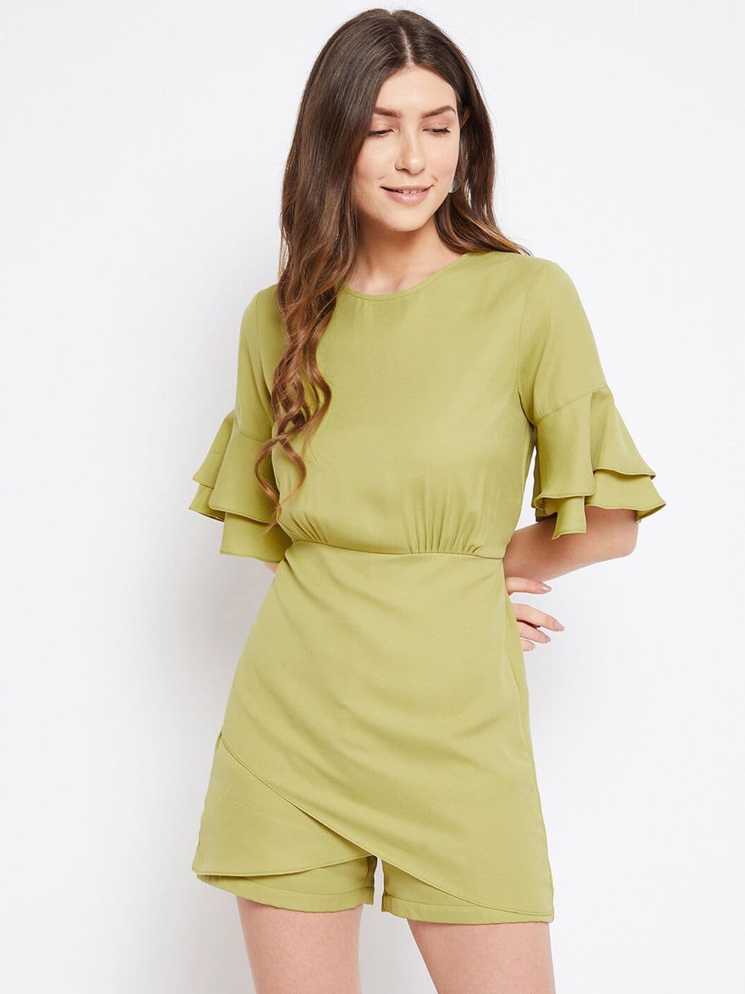 Imfashini Women Lime Green Bell Sleeves Layered Jumpsuit - view 1
