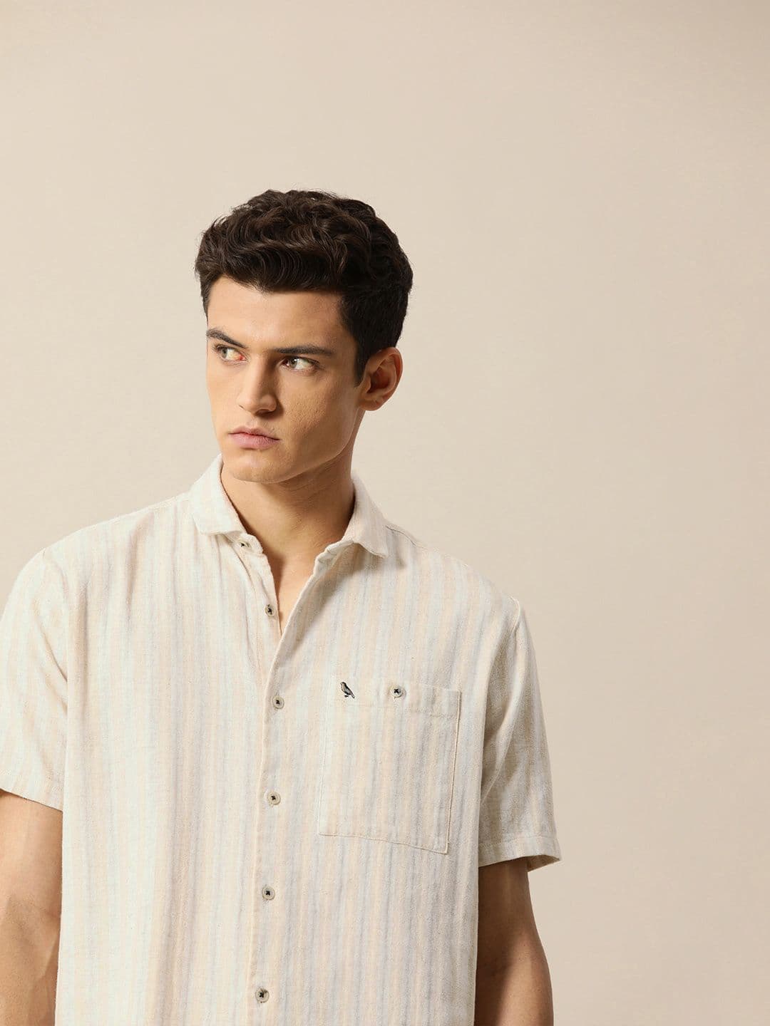 Mr Bowerbird Men Beige & White Striped Casual Shirt - view 1