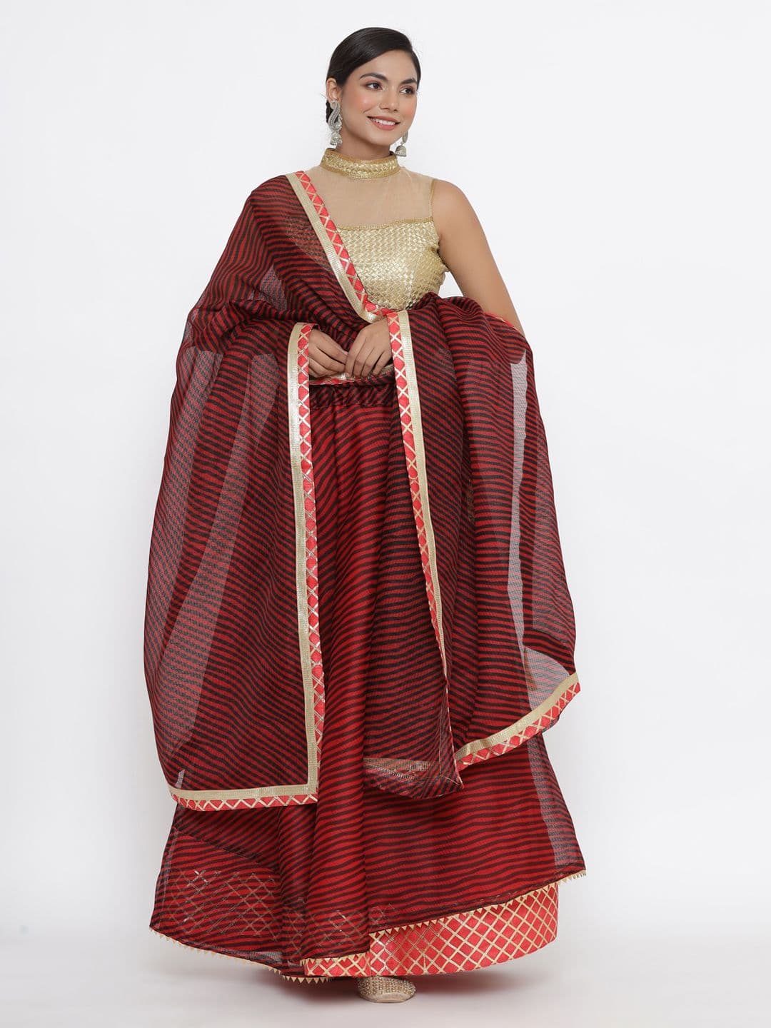 Kesarya Maroon & Gold-Toned Semi-Stitched Lehenga & Unstitched Blouse With Dupatta - view 1