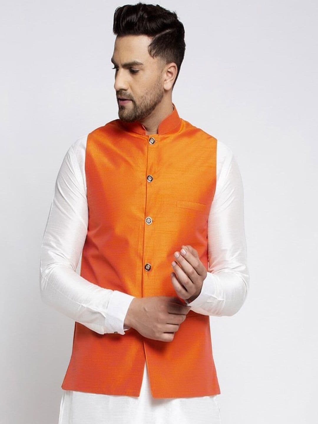 Kaifoo Men Orange Solid Bandhgala Nehru Jacket - view 1