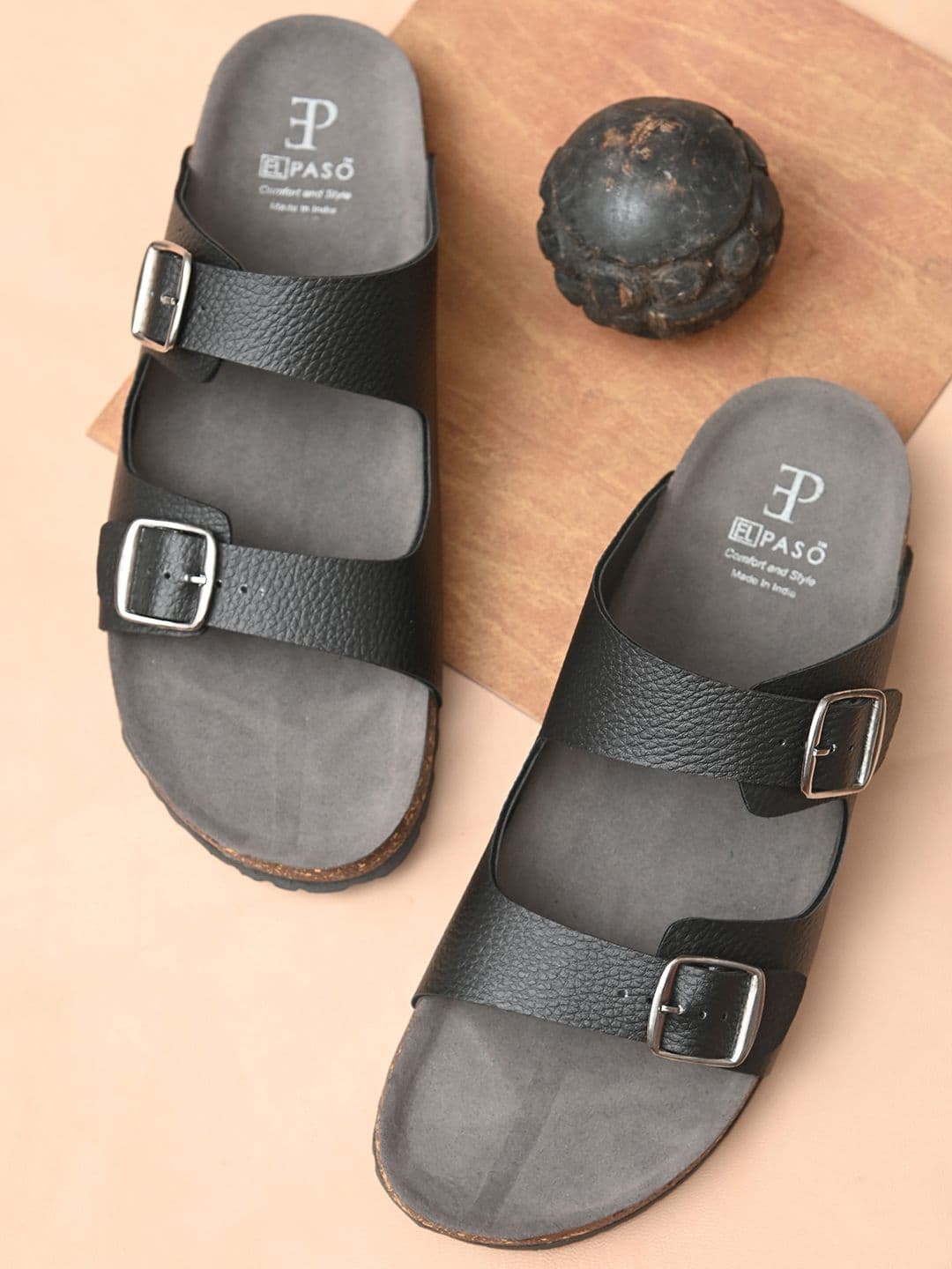 El Paso Men Black & Brown Comfort Sandals - view 1
