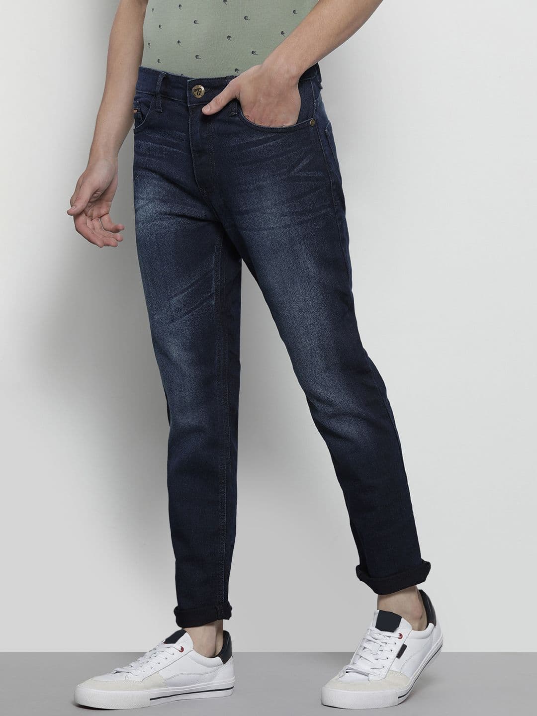 The Indian Garage Co Men Navy Blue Slim Fit Light Fade Stretchable Jeans - view 1