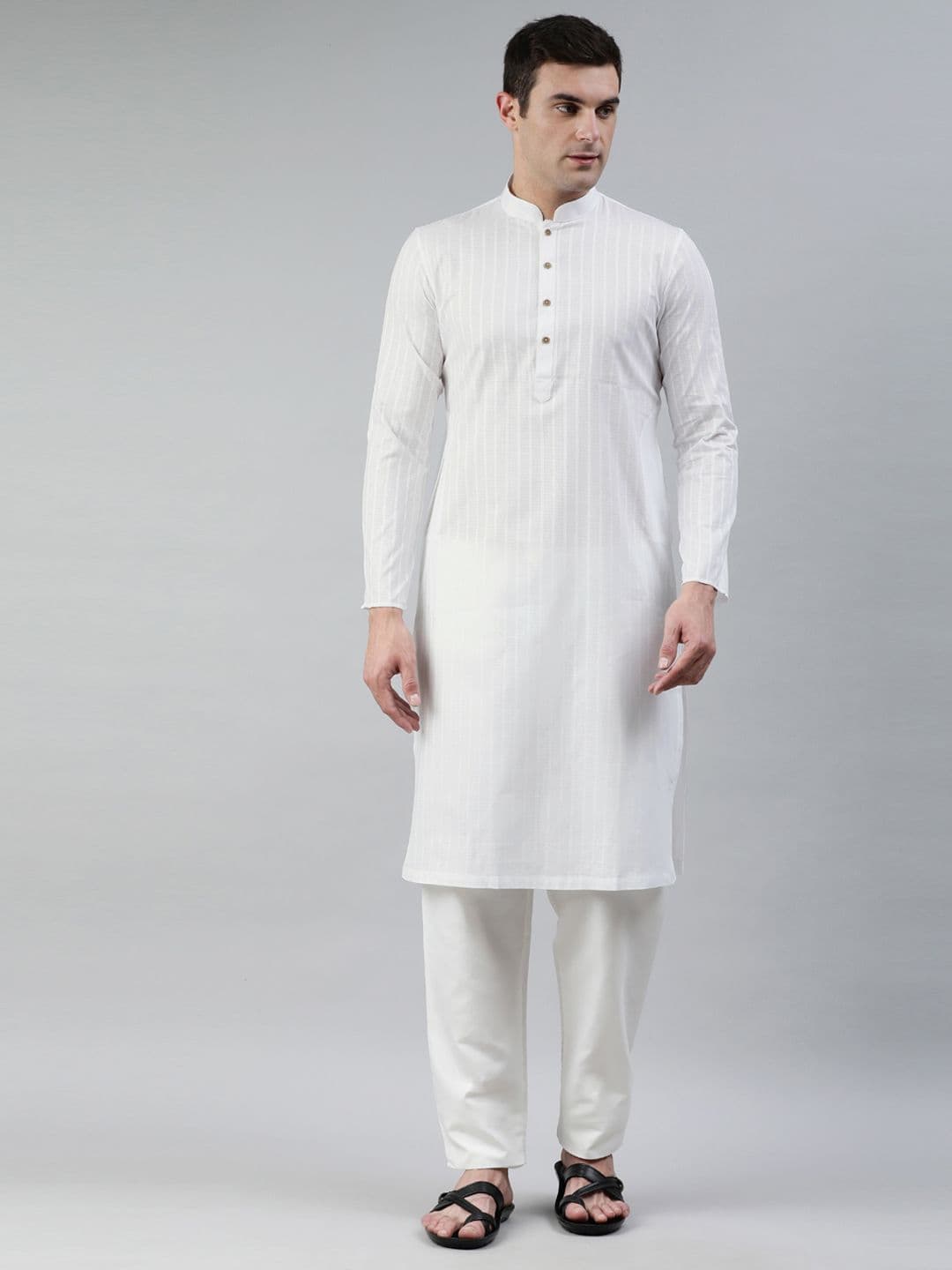 Manthan Men White Striped Kurta - view 1