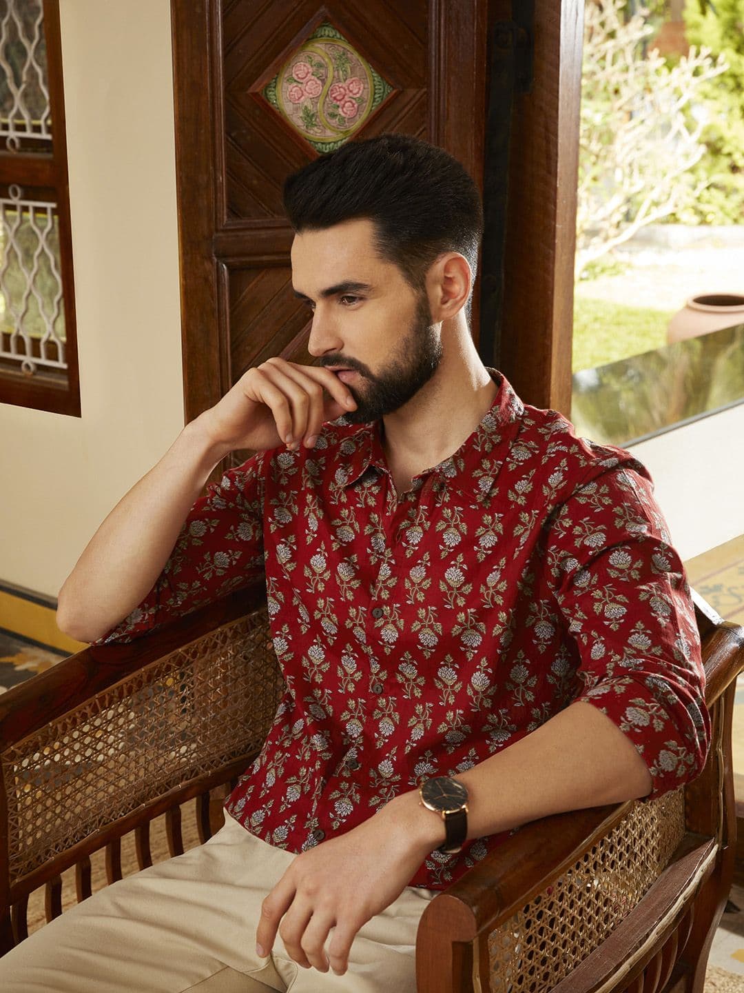 Anouk Men Red & Grey Floral Printed Cotton Casual Shirt - view 1