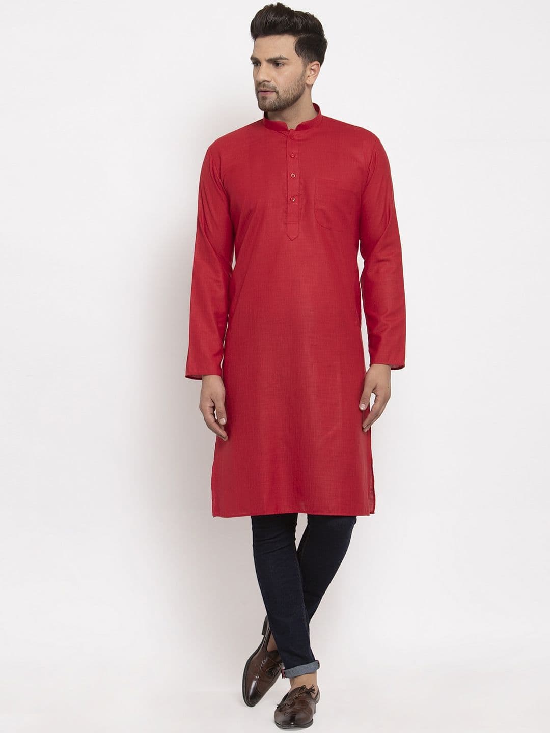 KRAFT INDIA Men Red Solid Cotton Kurta - view 1
