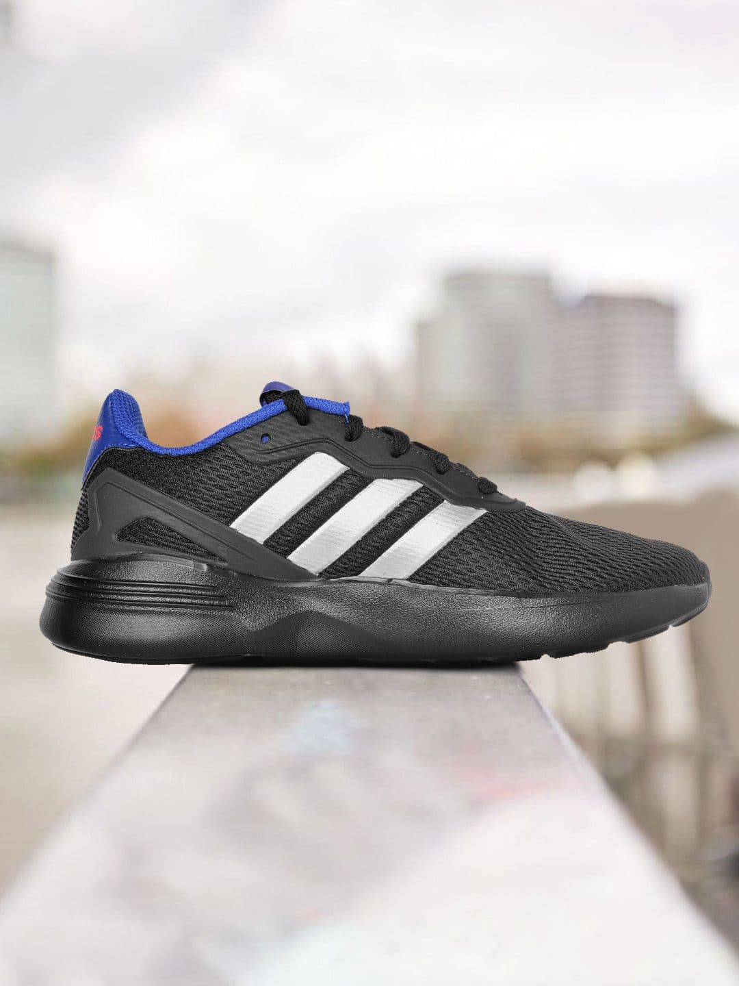 ADIDAS Men Black & Silver-Toned Woven Design Nebzed Running Shoes - view 1