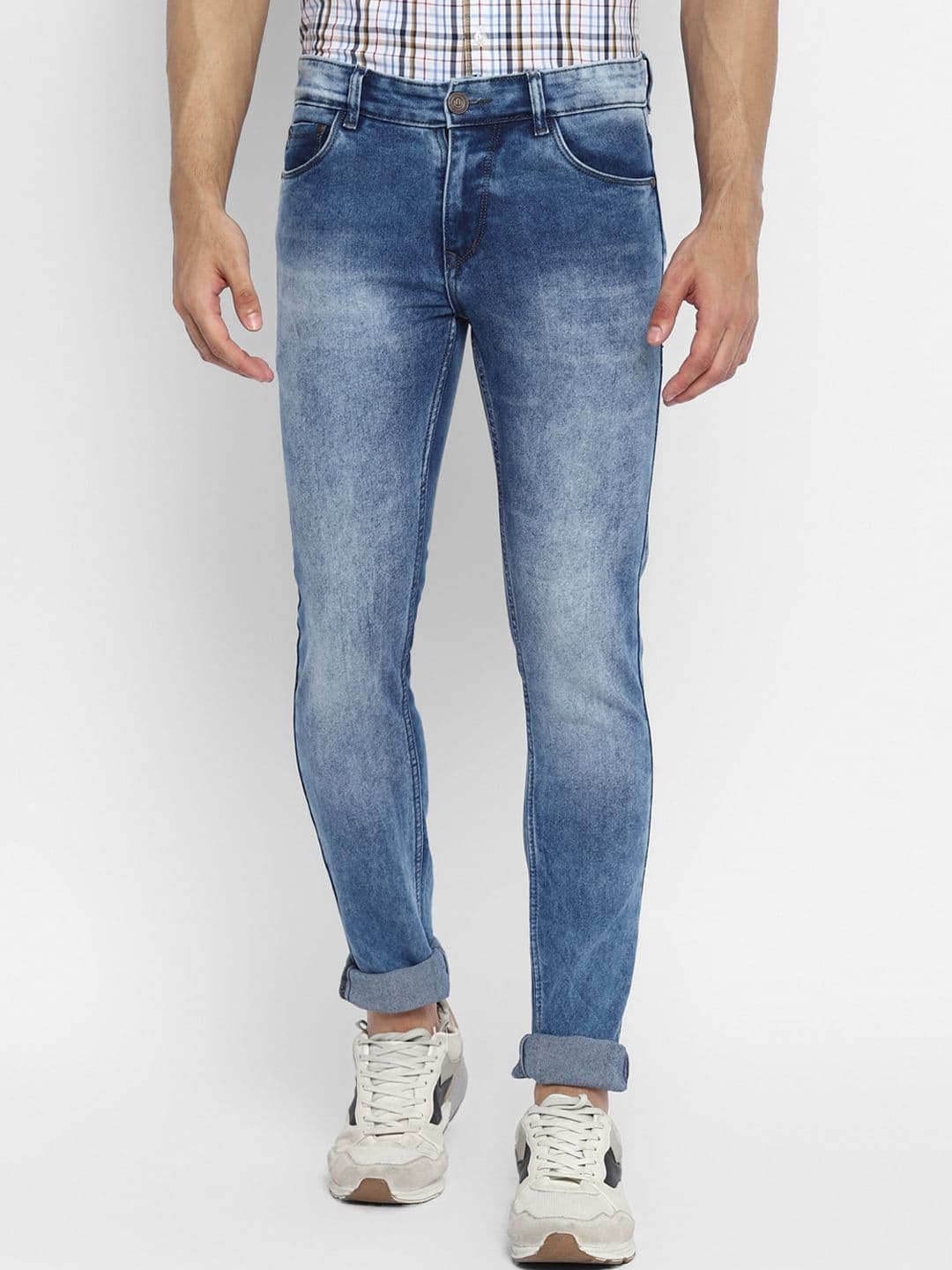 Routeen Men Blue Slim Fit Heavy Fade Stretchable Cotton Jeans - view 1