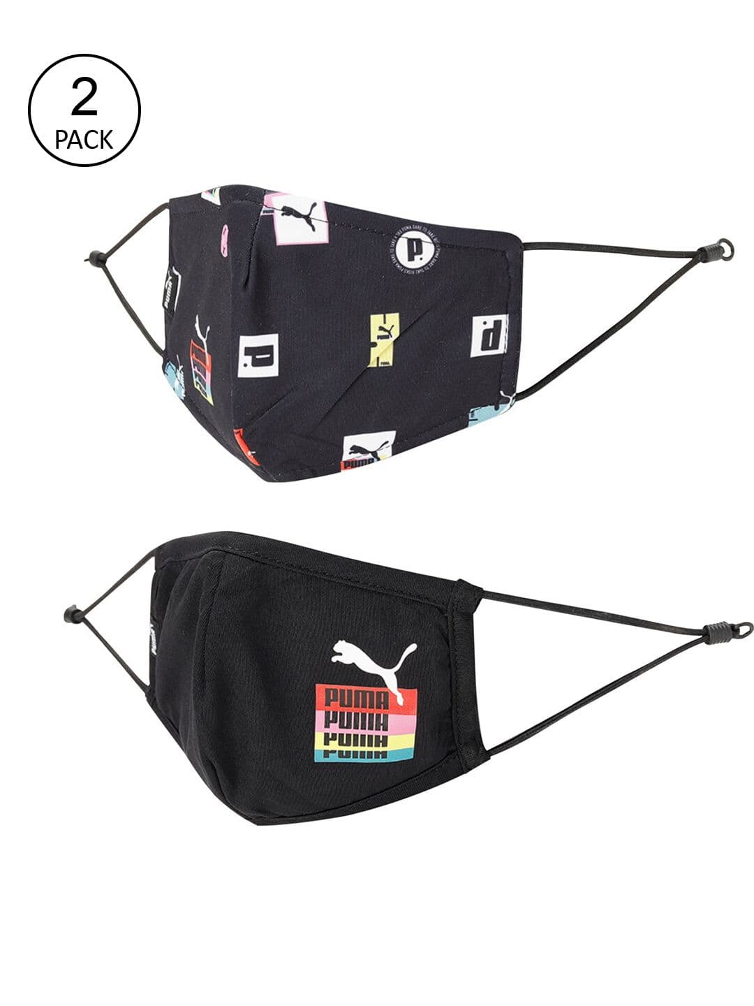 Puma Pack of 2 Black Printed Brand Love Cloth Face Mask - view 1