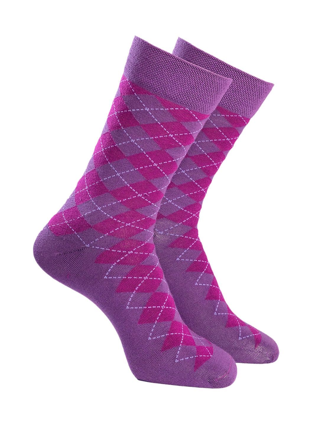 Man Arden Men Purple Checked Cotton Calf-Length Socks - view 1
