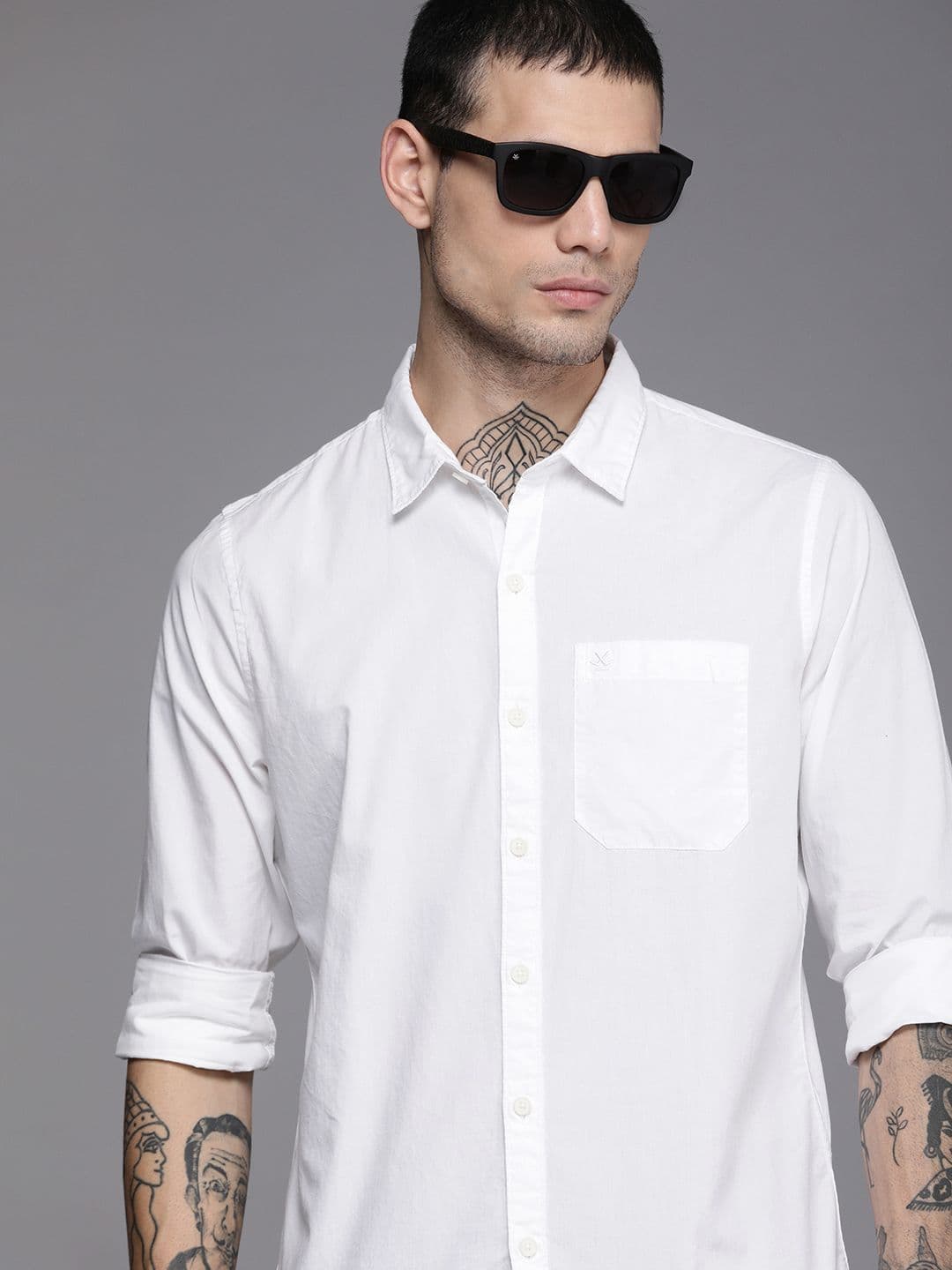 WROGN Men White Solid Slim Fit Cotton Casual Shirt - view 1