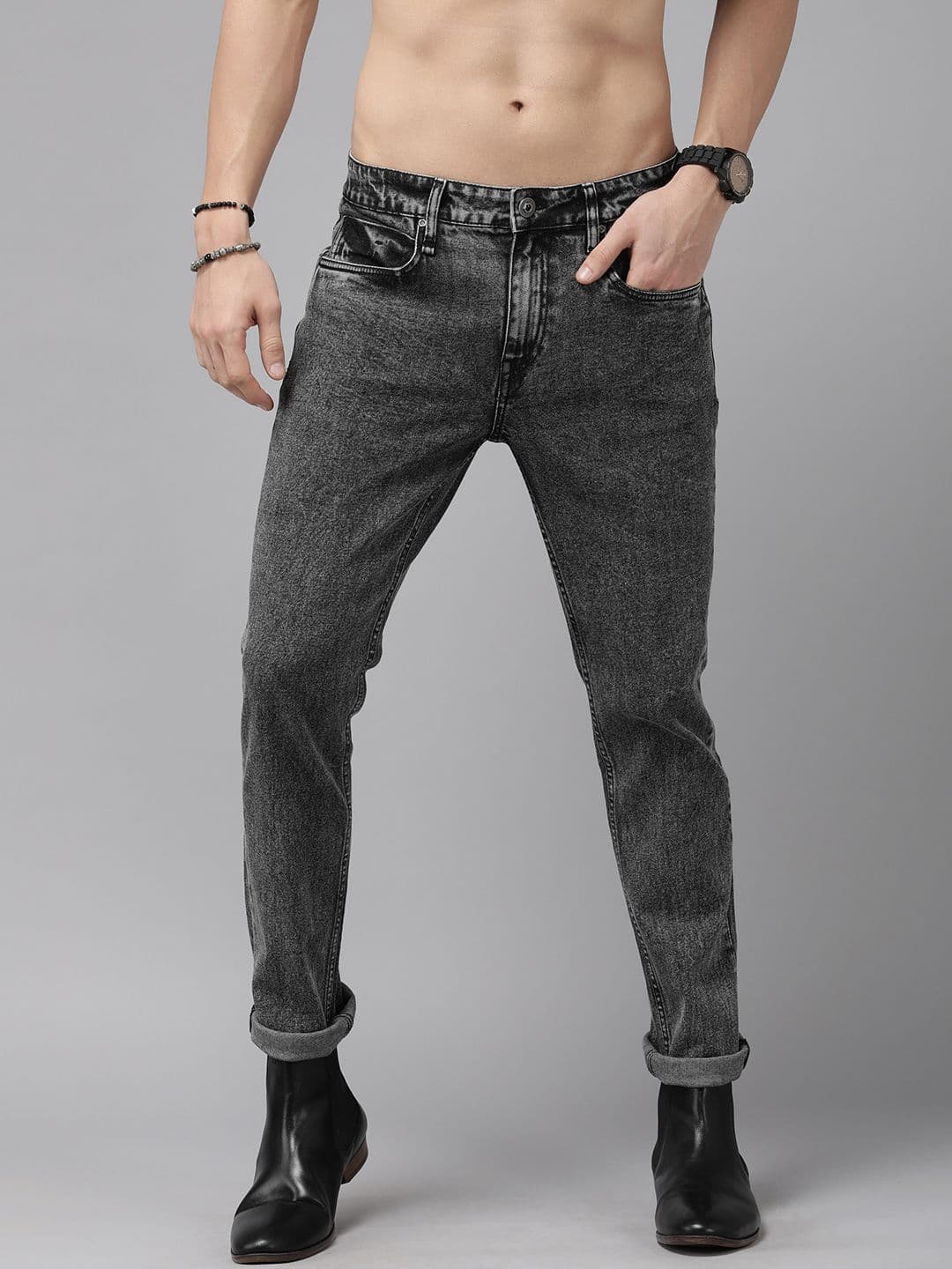 Roadster Men Grey Skinny Fit Heavy Fade Stretchable Jeans - view 1
