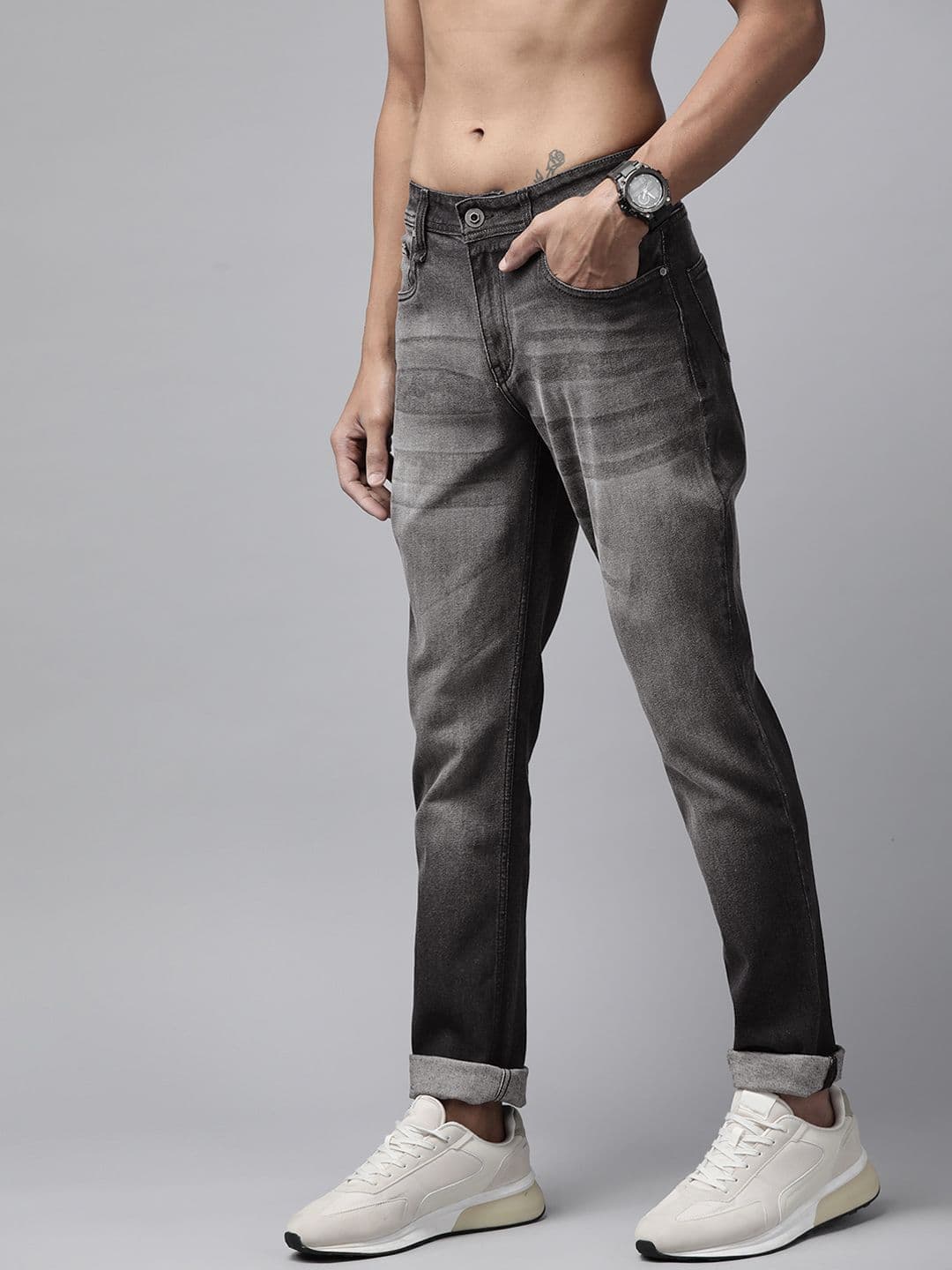 The Roadster Lifestyle Co. Men Slim Tapered Fit Heavy Fade Stretchable Jeans - view 1