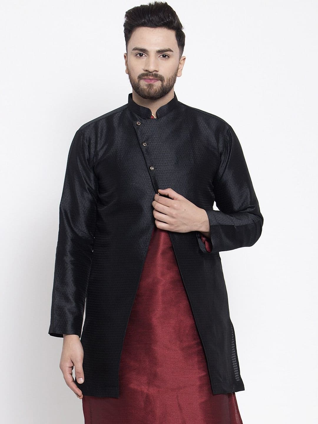 Kaifoo Men Black Striped Longline Tailored Jacket - view 1