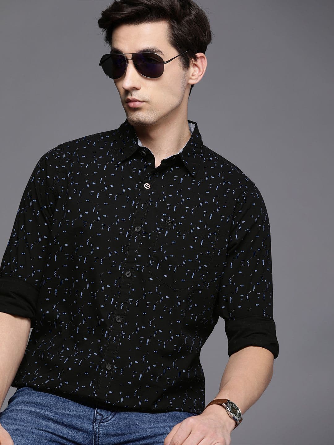WROGN Men Black Abstract Printed Slim Fit Pure Cotton Casual Shirt - view 1