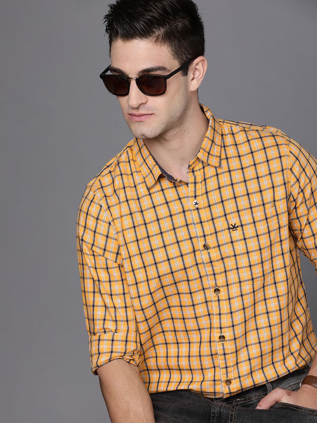 WROGN Men Yellow Slim Fit Checked Casual Shirt - view 1