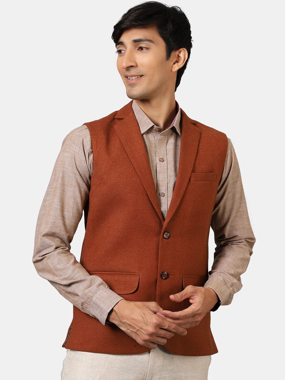 Wintage Men Orange Solid Nehru Jacket - view 1