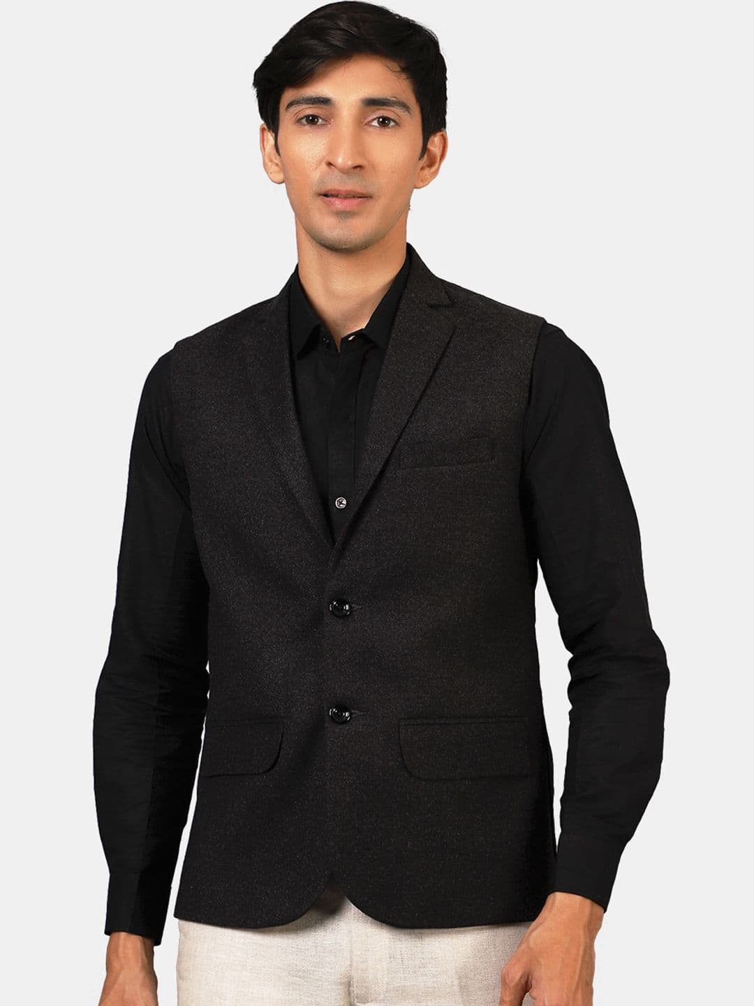 Wintage Men Black Solid Nehru Jacket - view 1