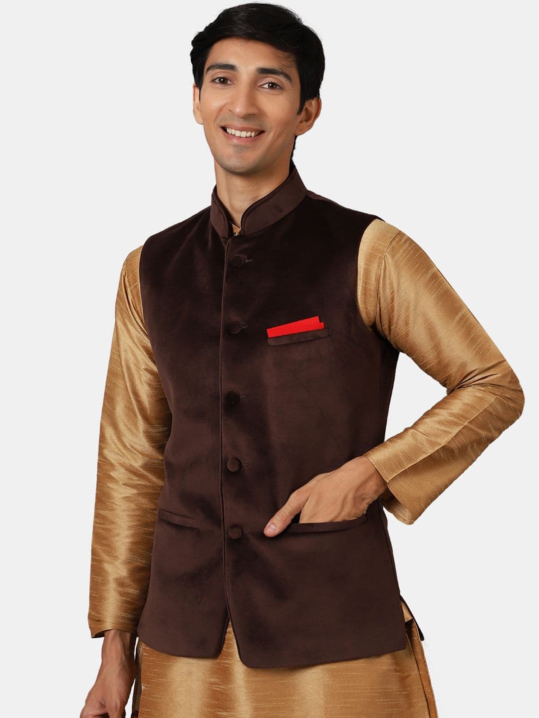 Wintage Men Brown Solid Nehru Jackets - view 1