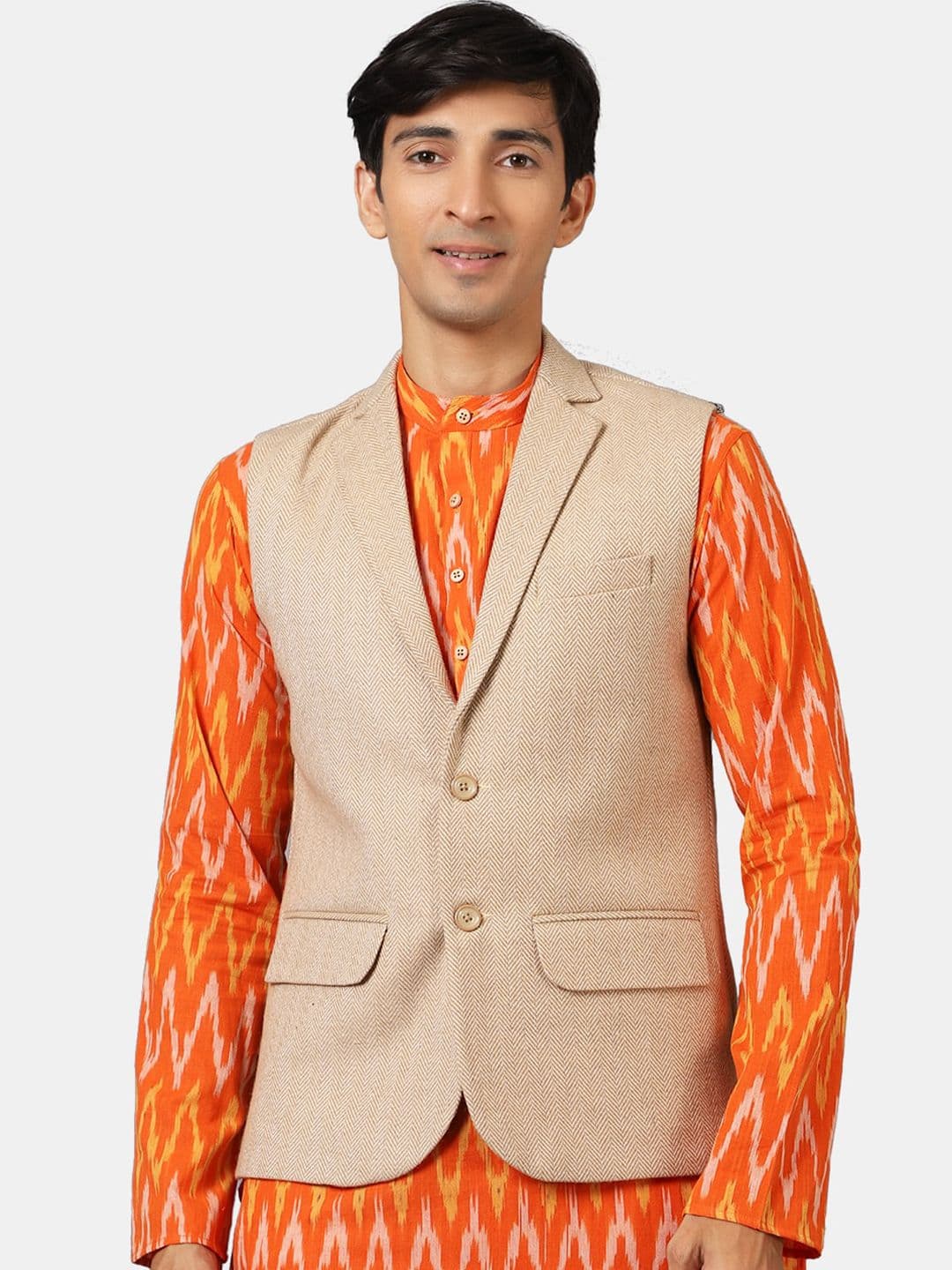 Wintage Men Beige Solid Nehru Jacket - view 1