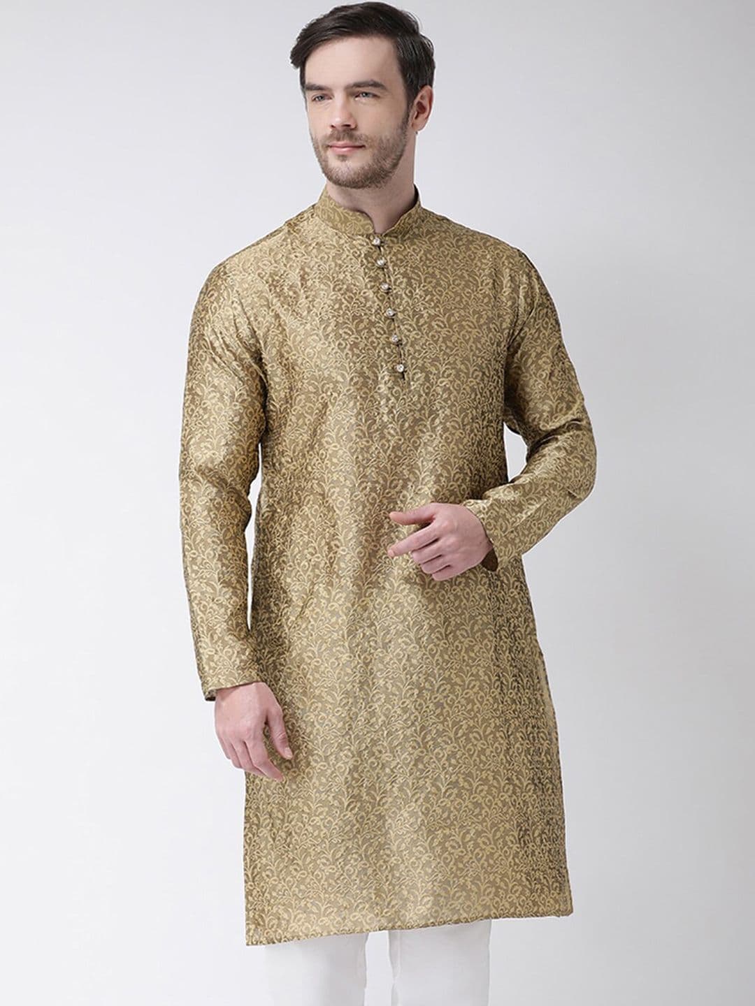 SG LEMAN Men Gold-Toned Jacquard Kurta - view 1