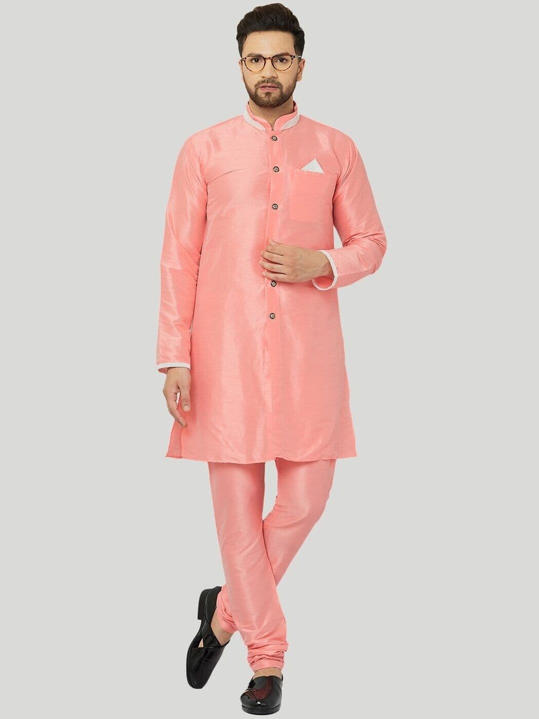 Kaifoo Men Pink Solid Sherwani Set - view 1