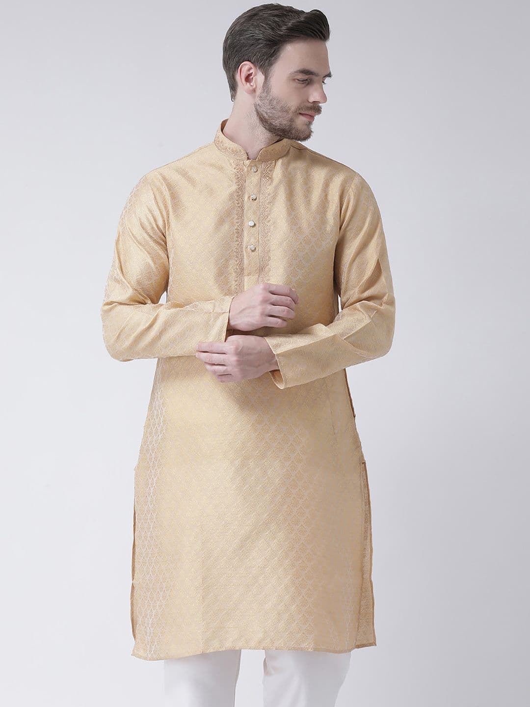 SG LEMAN Men Gold-Toned Thread Work Kurta - view 1