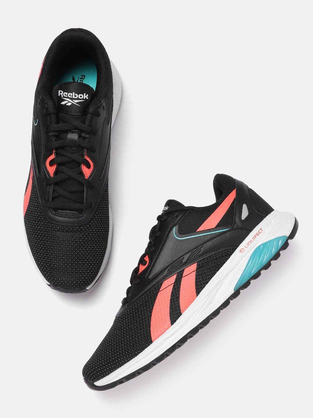 Reebok Men Black & Coral Woven Design Liquifect 90 2 Running Shoes - view 1