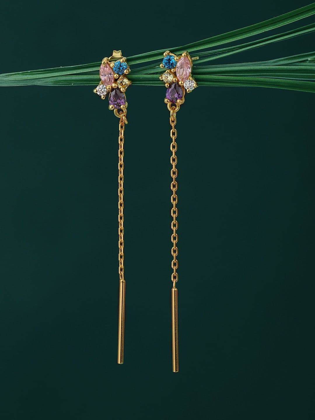 Carlton London 18k Gold Plated Cubic Zirconia Studded Floral Shaped Drop Earring - view 1