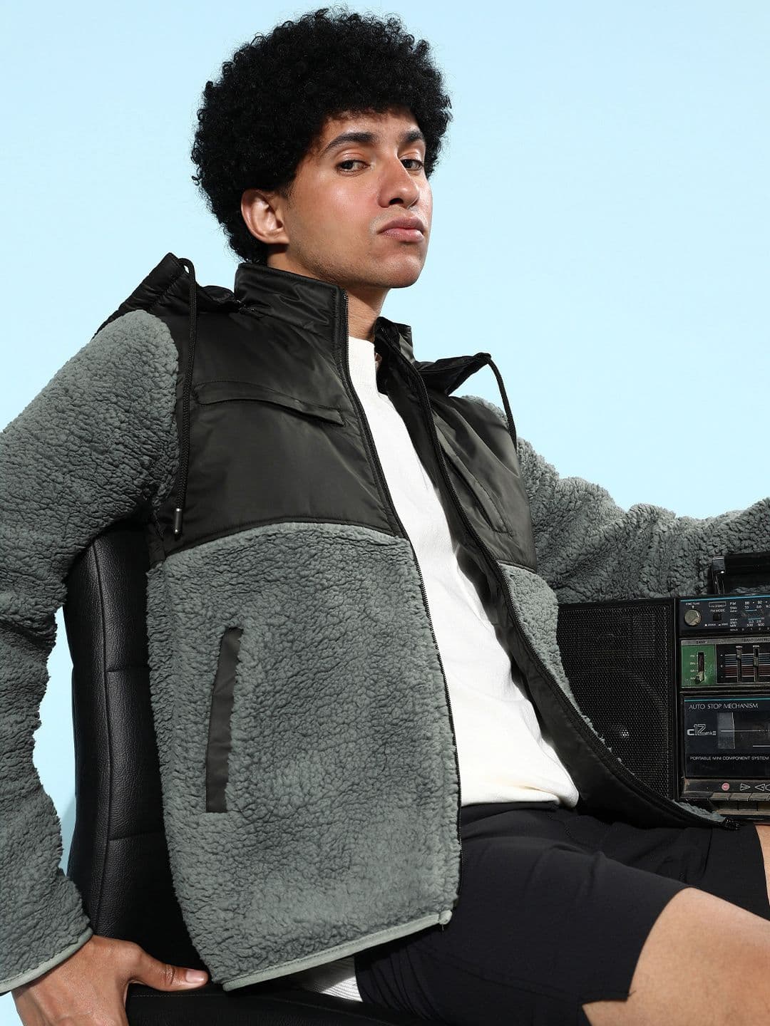 The Roadster Lifestyle Co. Men Black & Grey Colourblocked Hooded Jacket - view 1