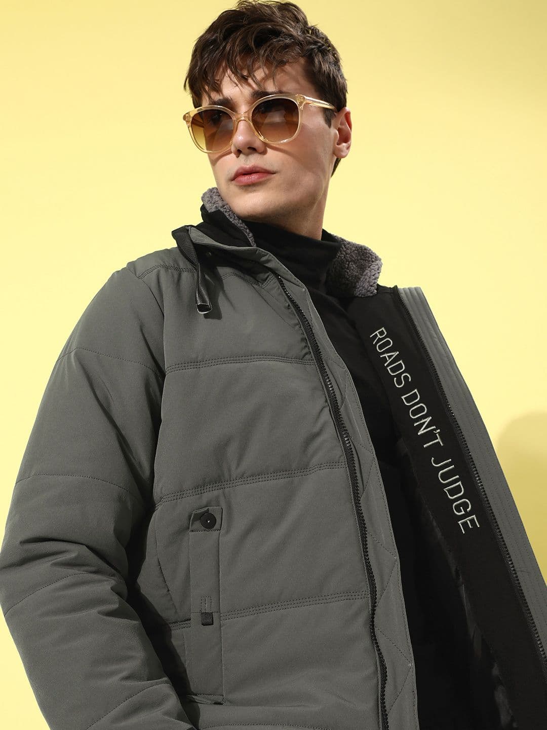 The Roadster Lifestyle Co. Men Solid Stand-Collar Bomber Jacket - view 1
