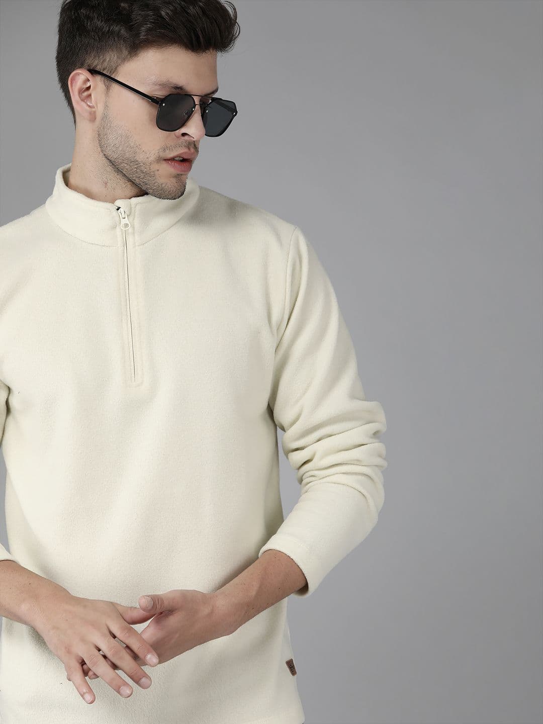 The Roadster Lifestyle Co. Men Cream-Coloured Solid Sweatshirt - view 1