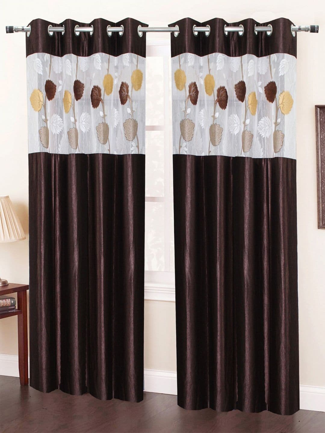 Homefab India Coffee Brown & White Set of 2 Sheer Long Door Curtain - view 1