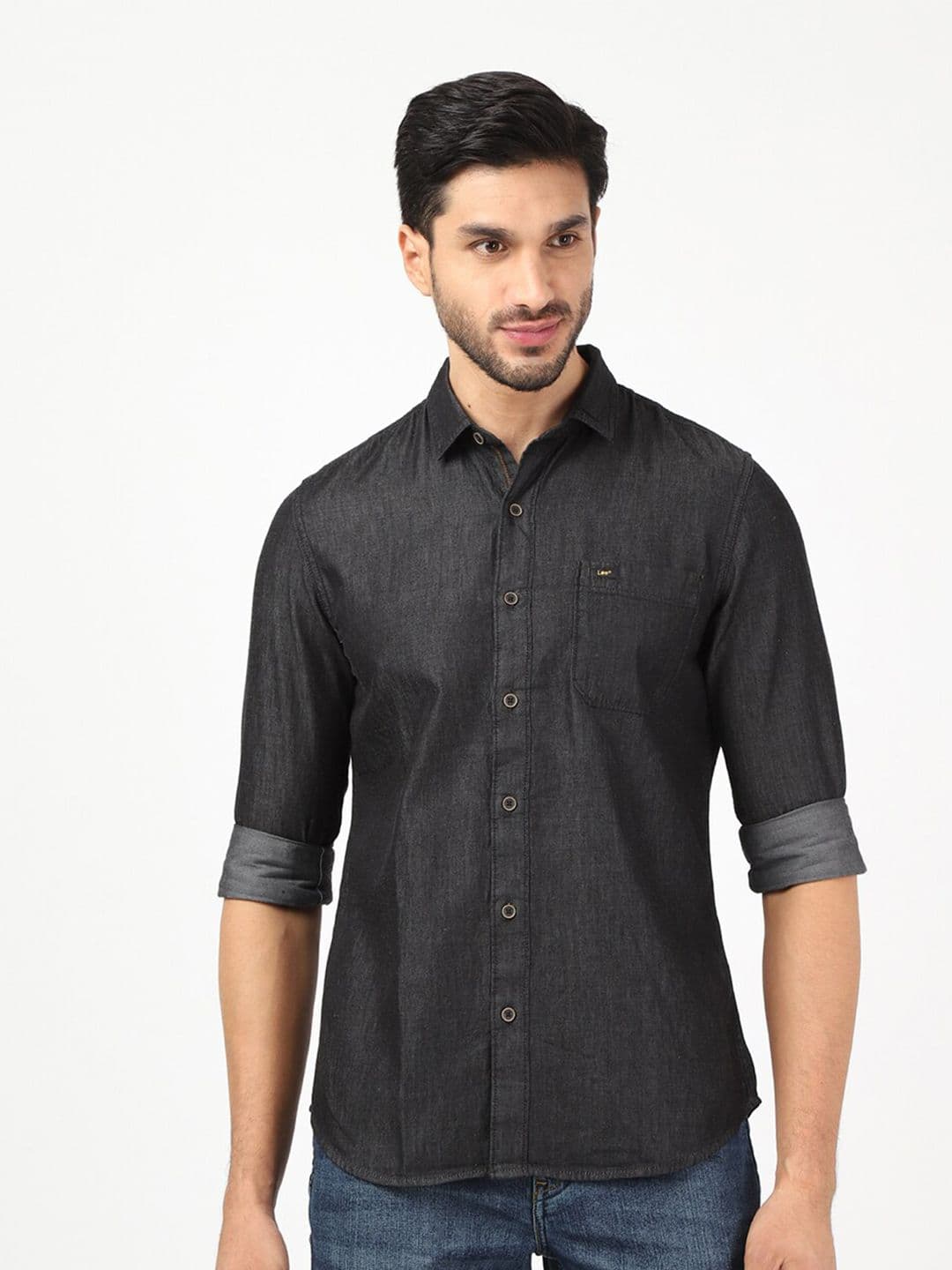 Lee Men Grey Classic Slim Fit Striped Cotton Casual Shirt - view 1