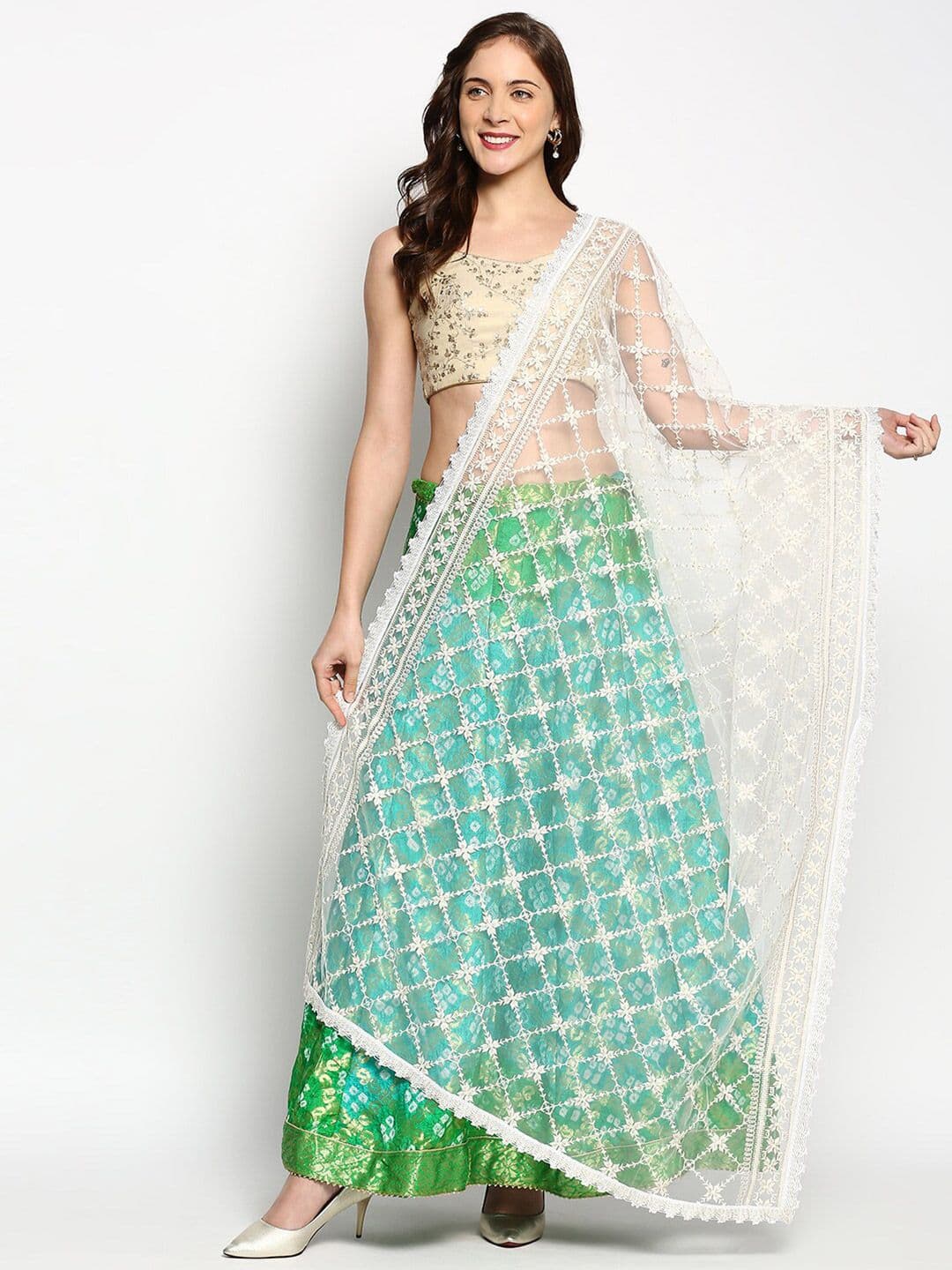 Dupatta Bazaar Off White & Gold-Toned Embroidered Dupatta with Zari - view 1