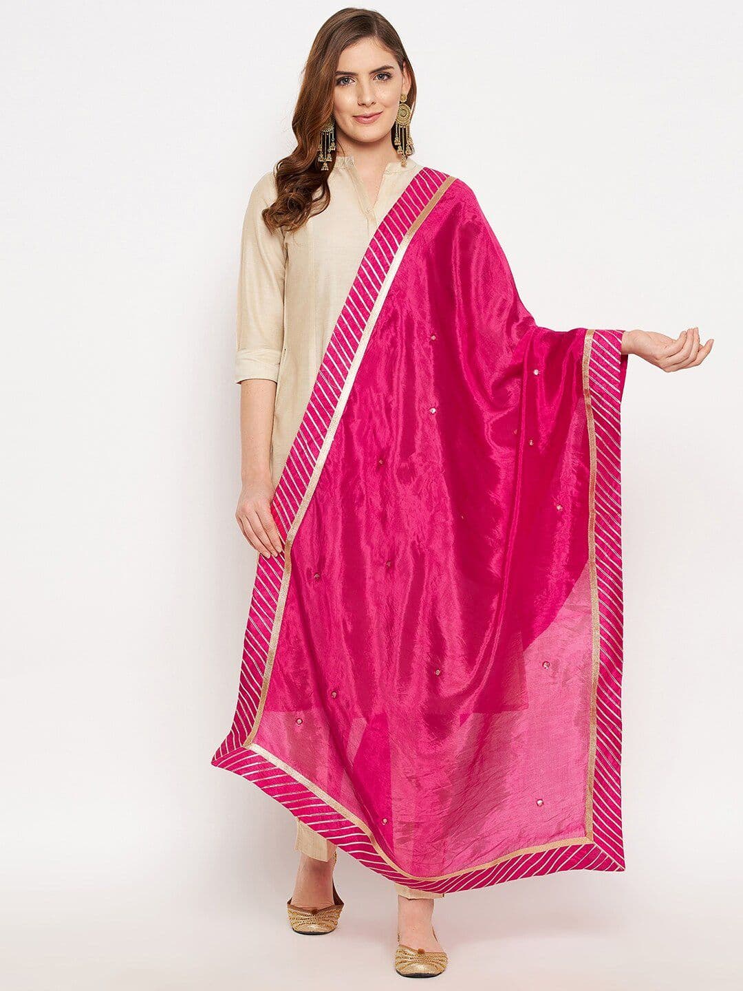 Clora Creation Magenta & Silver-Toned Printed Dupatta with Gotta Patti - view 1
