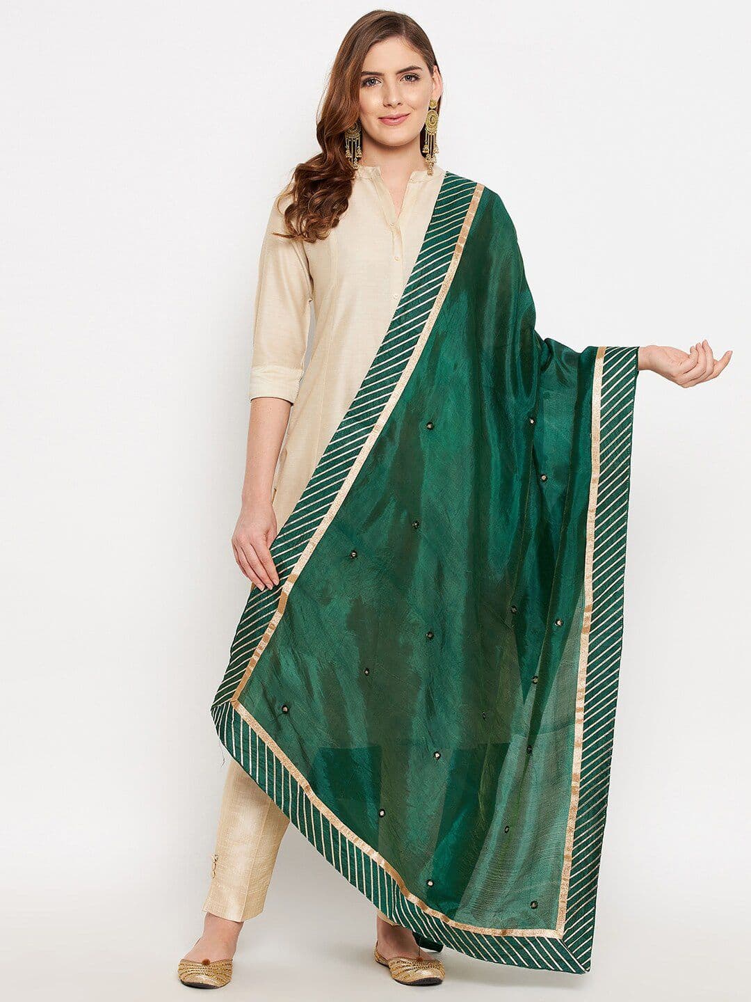 Clora Creation Green & Gold-Toned Printed Dupatta with Gotta Patti - view 1