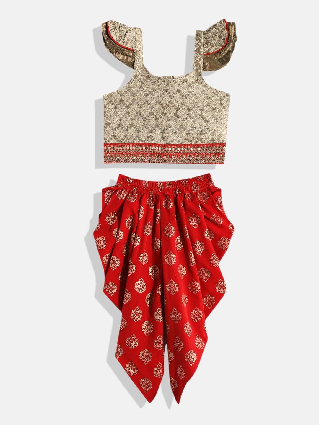Twisha Girls Beige & Maroon Top with Dhoti Pants - view 1