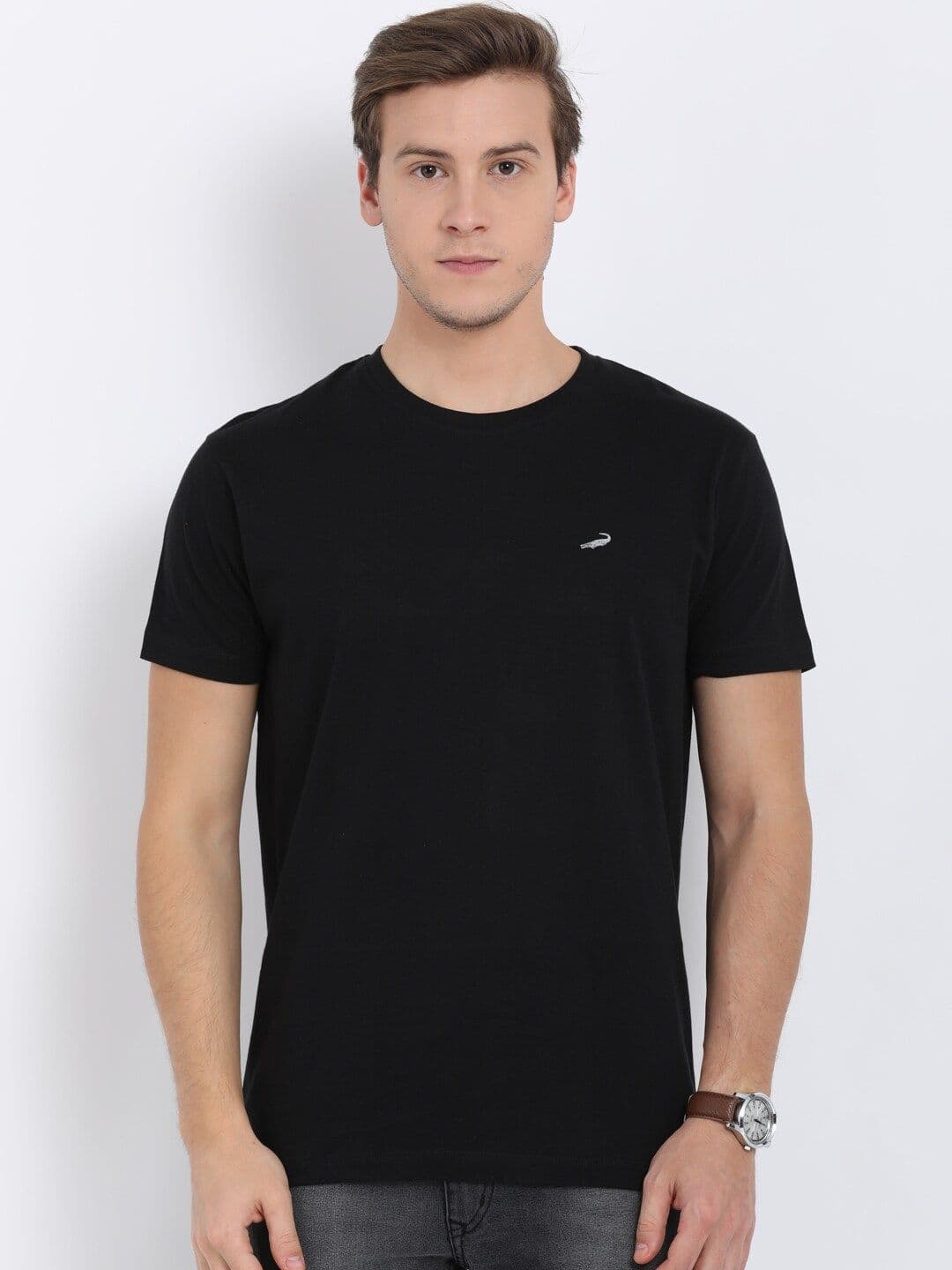 Crocodile Men Black Solid Cotton T-shirt - view 1