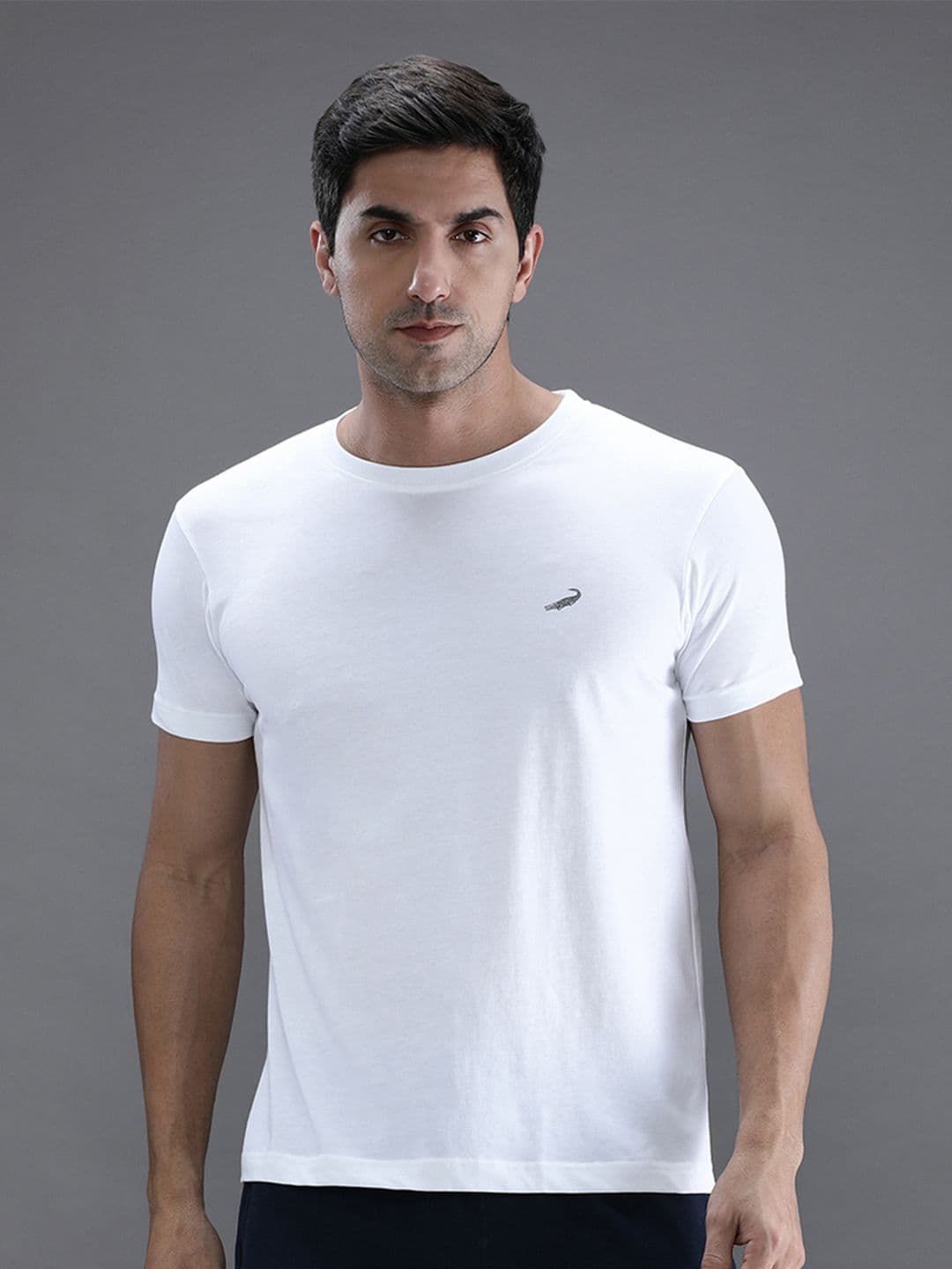 Crocodile Men White Solid Cotton T-shirt - view 1