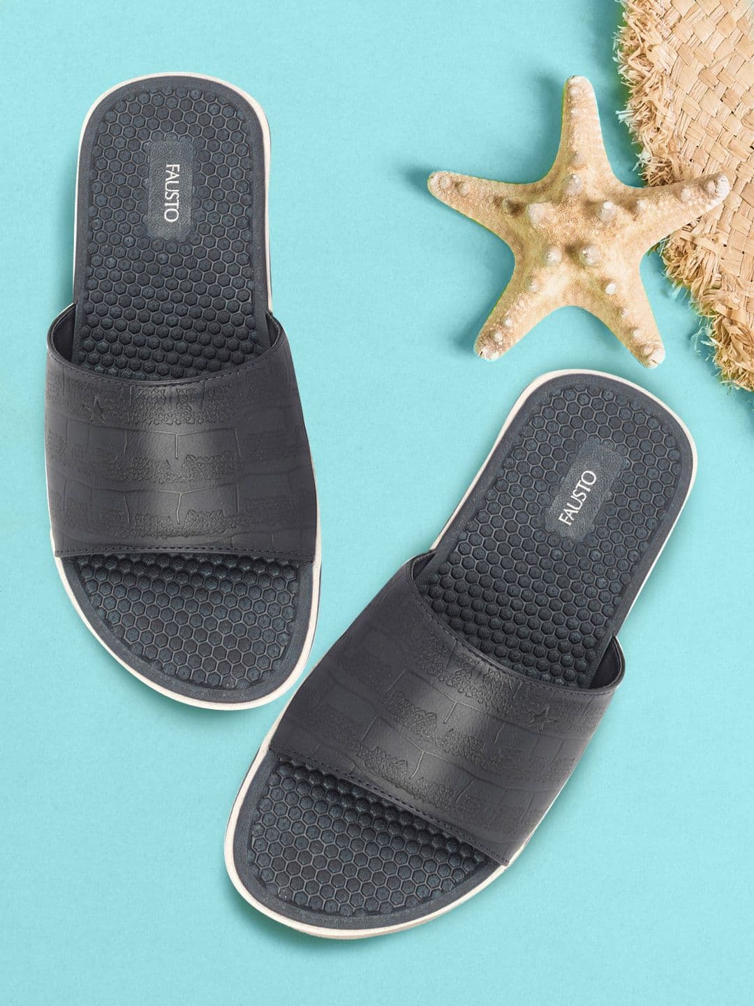 FAUSTO Men Navy Blue & White Sliders - view 1